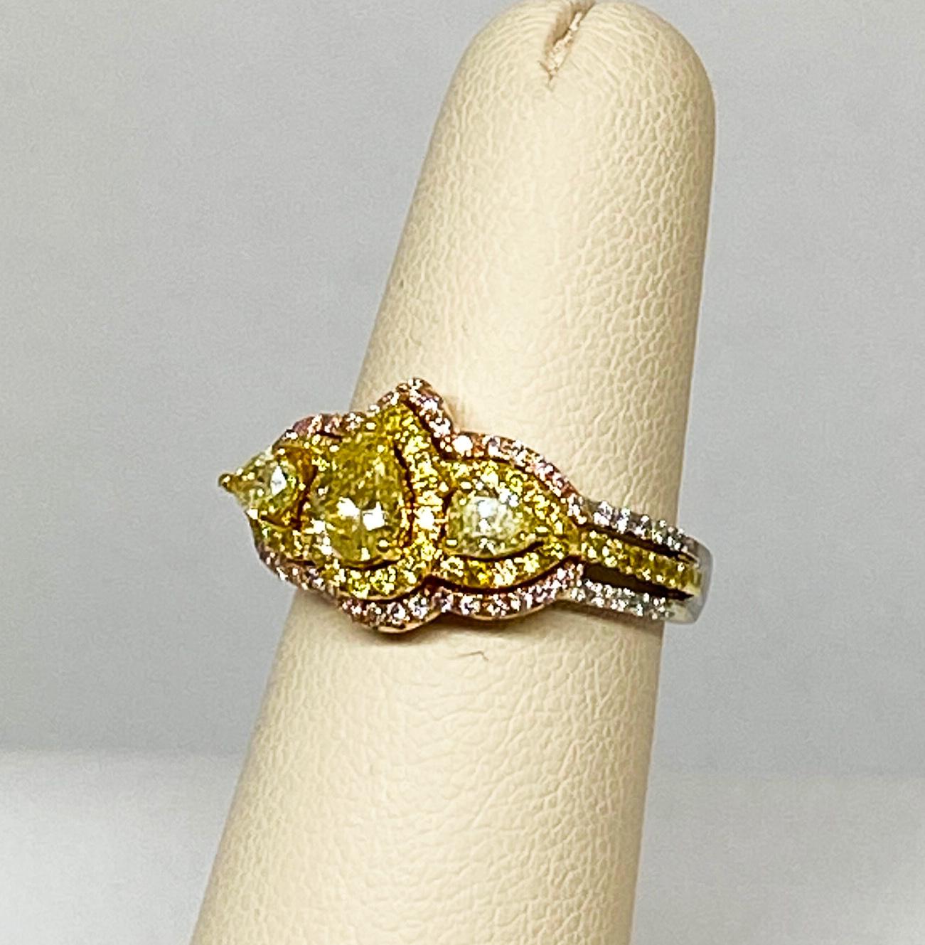 Contemporary 1.29 Carat Fancy Yellow Diamond and Pink Diamond Ring For Sale