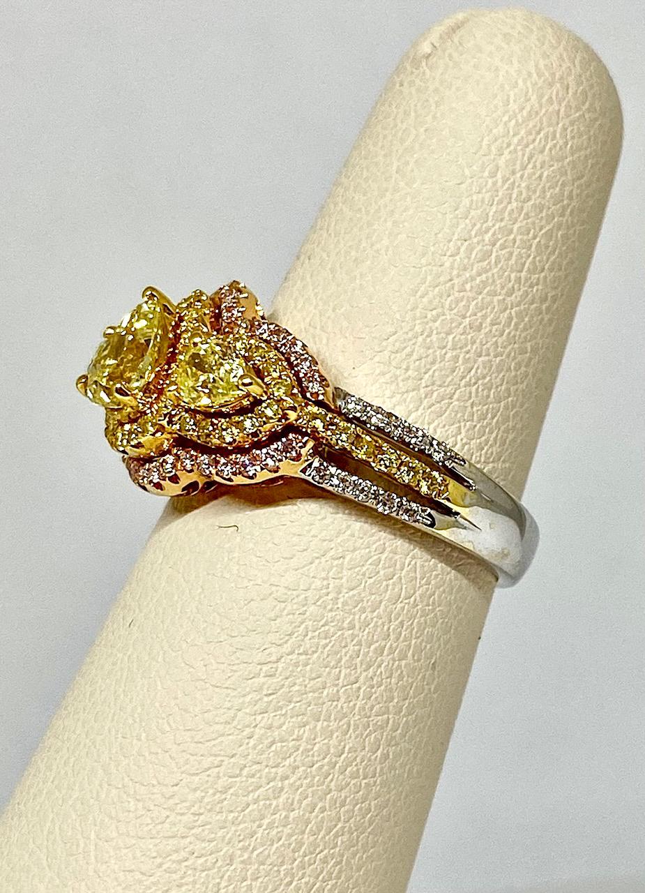 1.29 Carat Fancy Yellow Diamond and Pink Diamond Ring In New Condition For Sale In Houston, TX