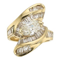 1.29 Carat GIA Marquise Shape Diamond 14 Karat Yellow Gold Ring