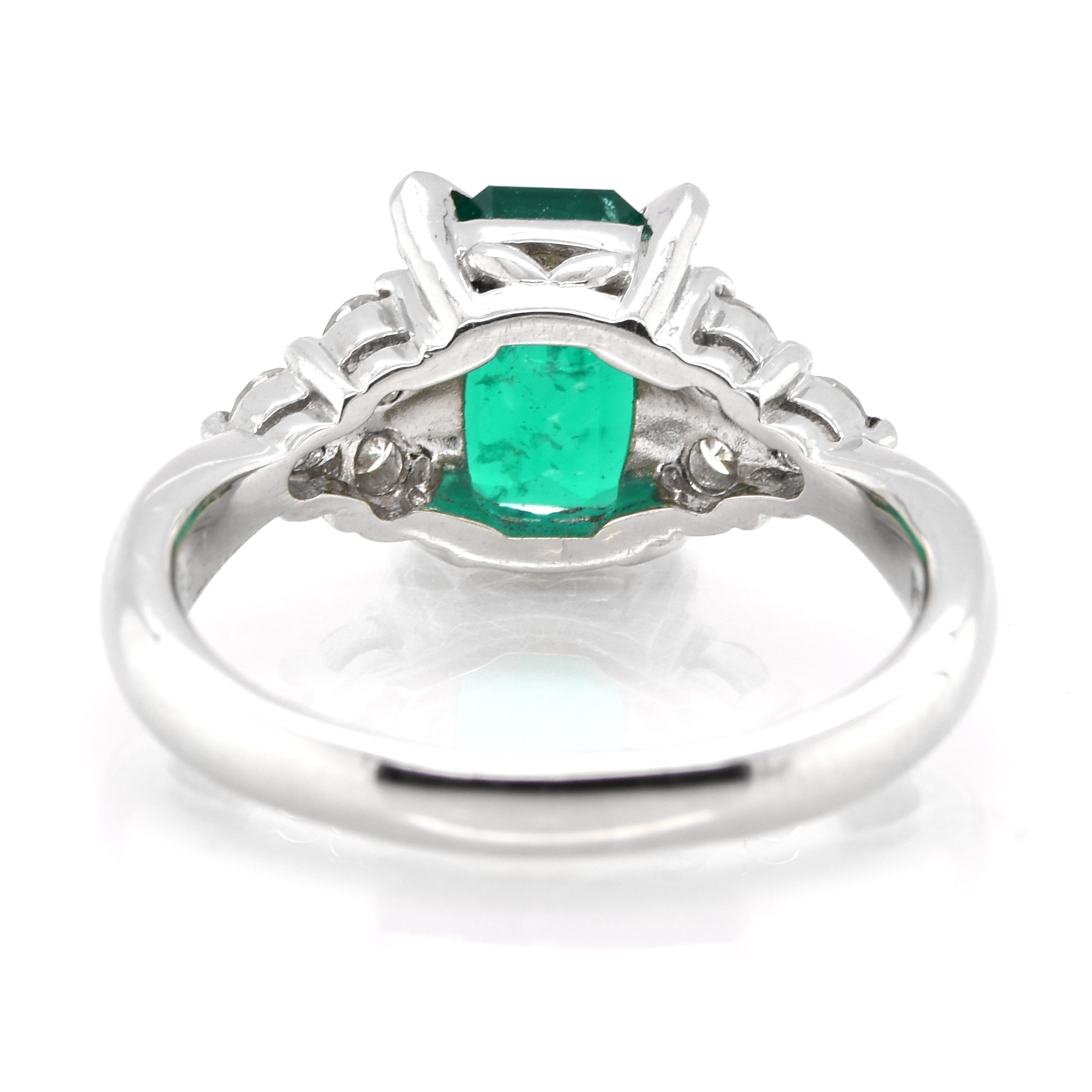 Women's 1.29 Carat Natural Emerald and Diamond Ring Made in Platinum