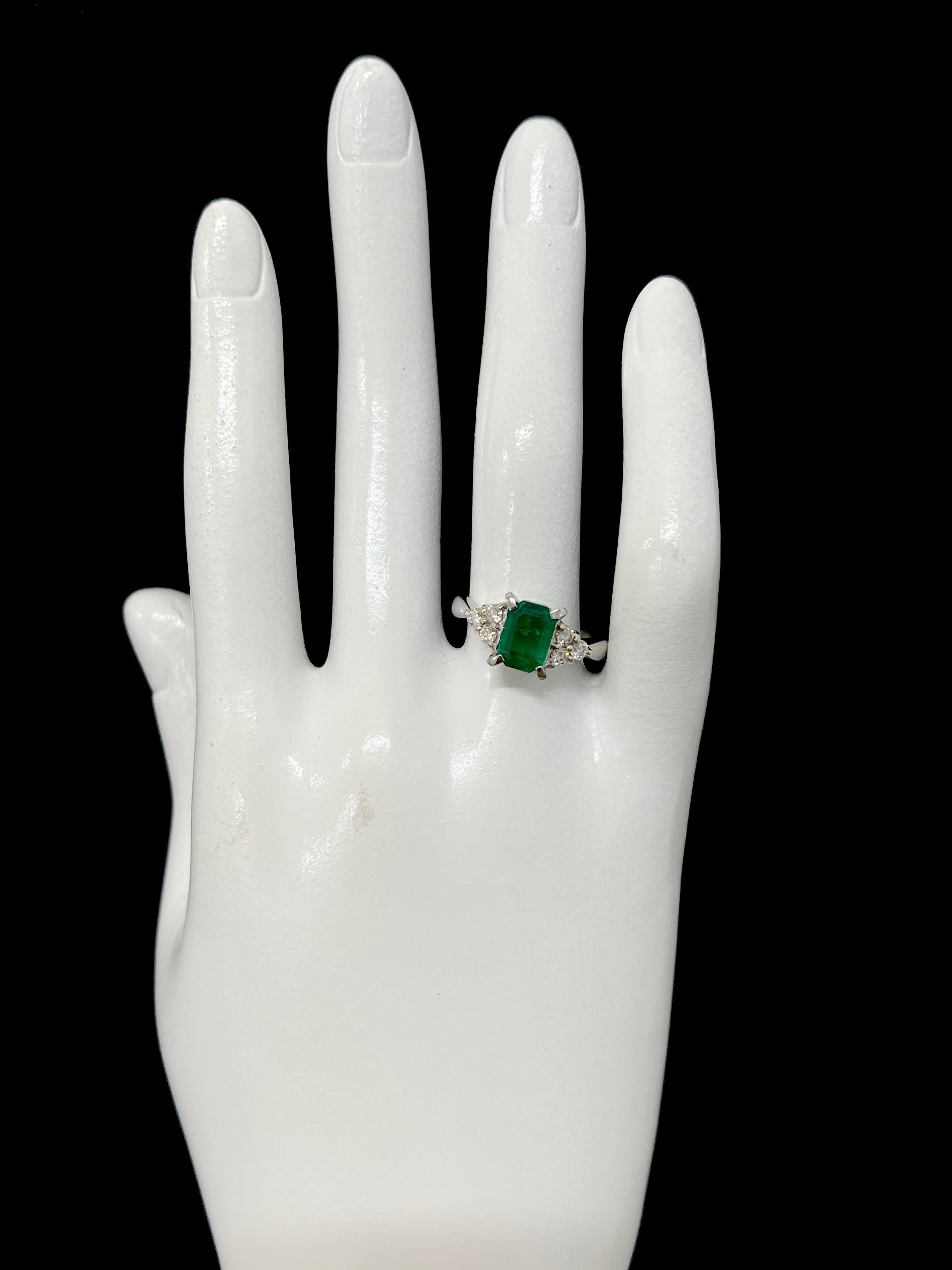 1.29 Carat Natural Emerald and Diamond Ring Made in Platinum 1
