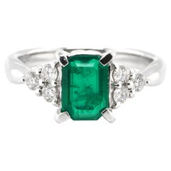 1.29 Carat Natural Emerald and Diamond Ring Made in Platinum