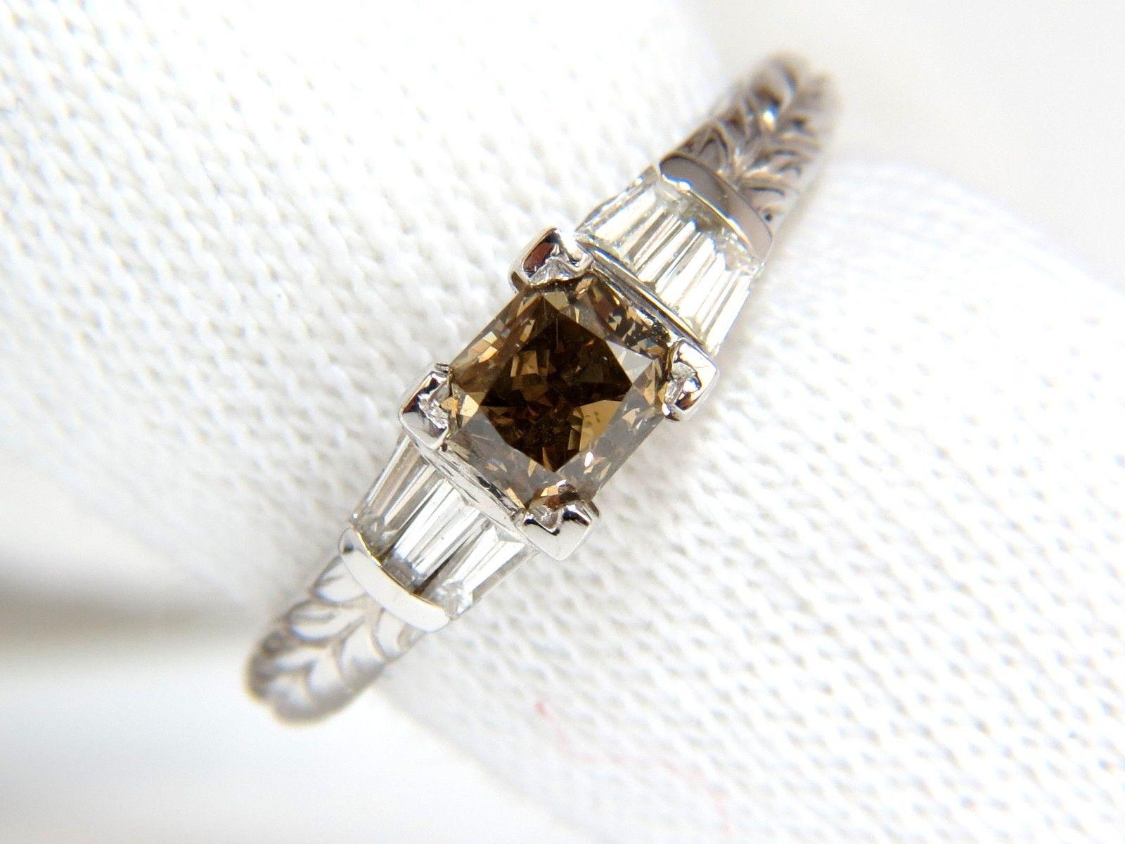 1,29 Karat natürlicher brauner Fancy-Diamantring 14 Karat vergoldet im edwardianischen Deko-Stil (Carréschliff) im Angebot