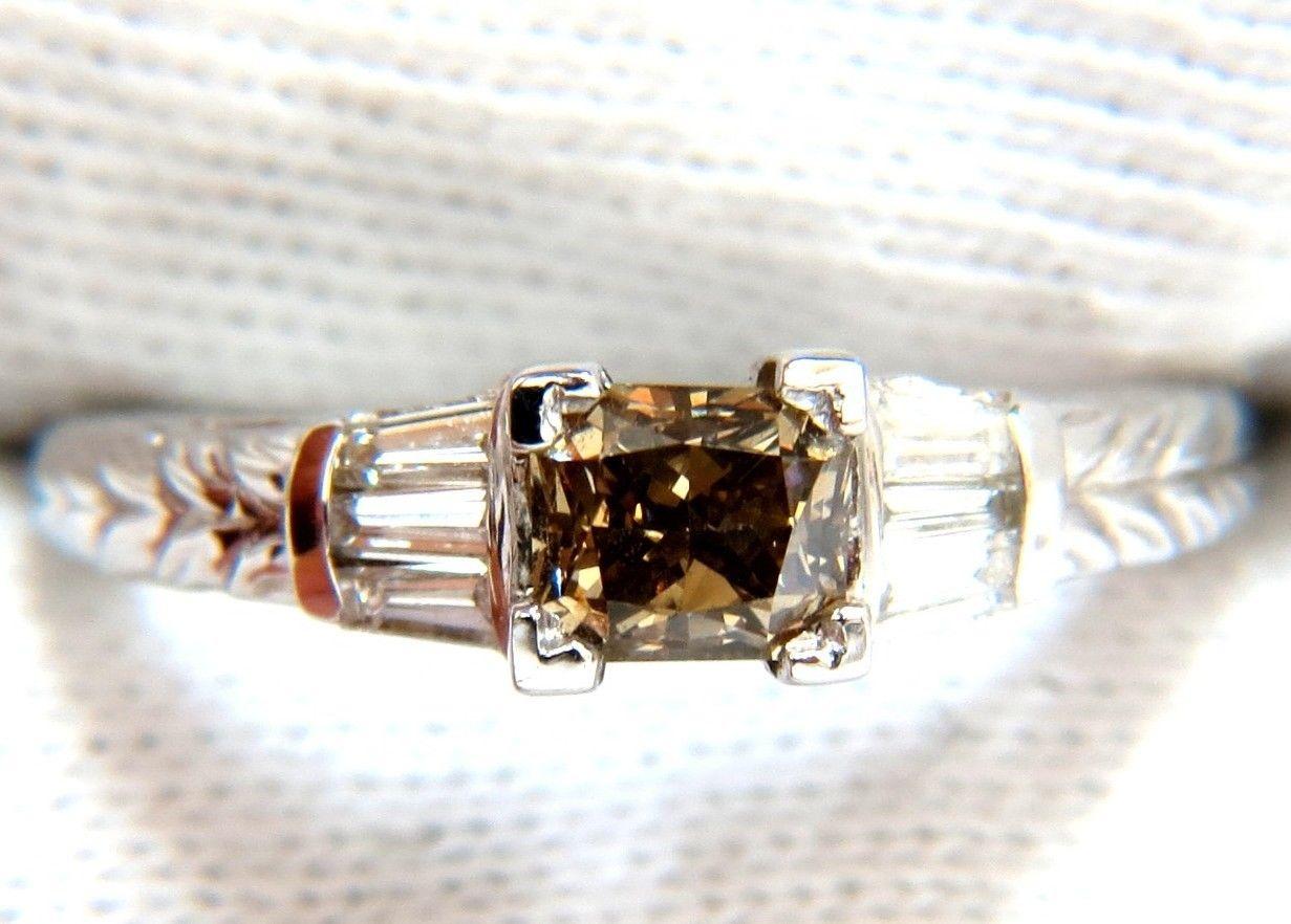 Women's or Men's 1.29 Carat Natural Fancy Brown Diamond Ring 14 Karat Edwardian Gilt Scaling Deco For Sale