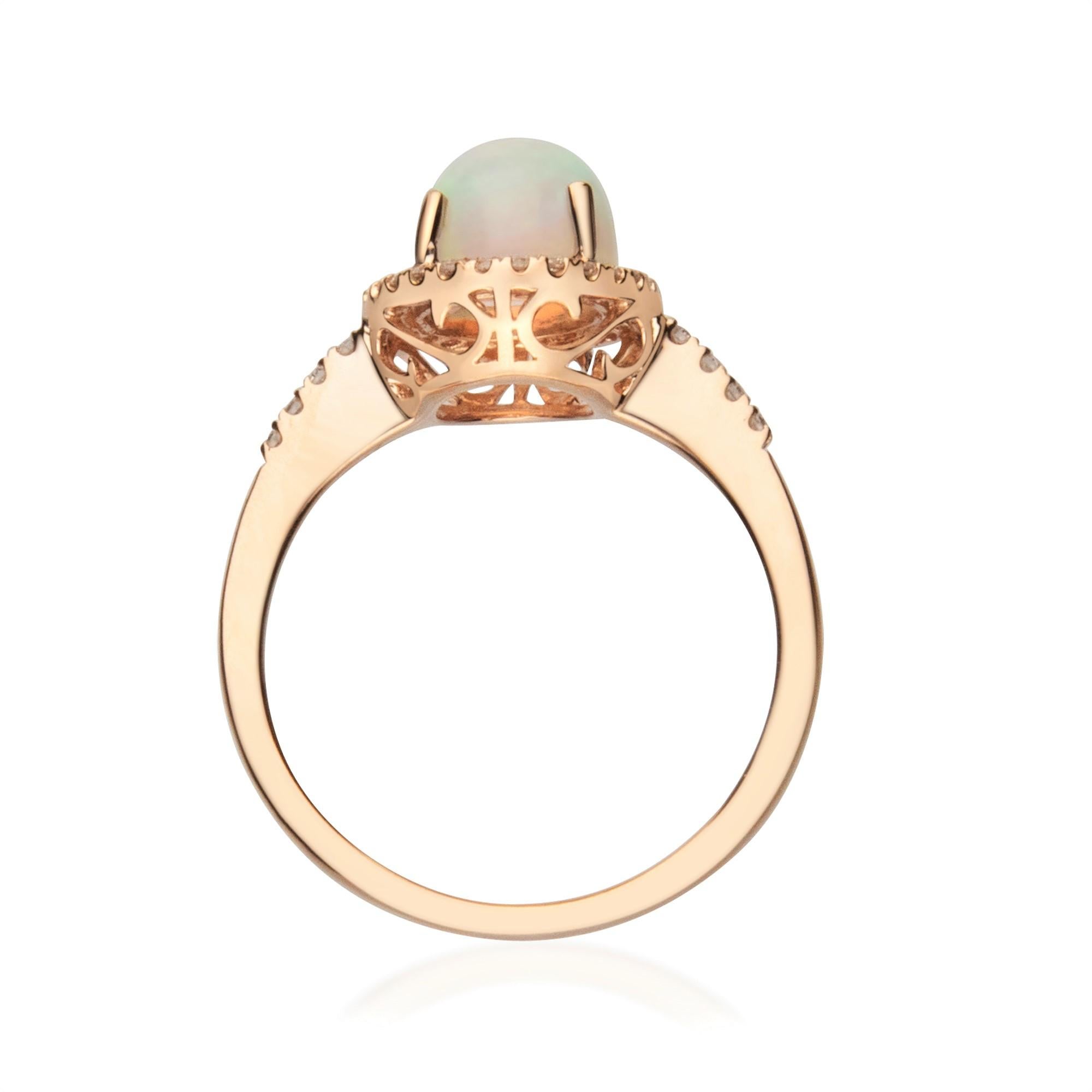 Oval Cut 1.29 Carat Natural Opal and Diamond 14 Karat Rose Gold Ring For Sale