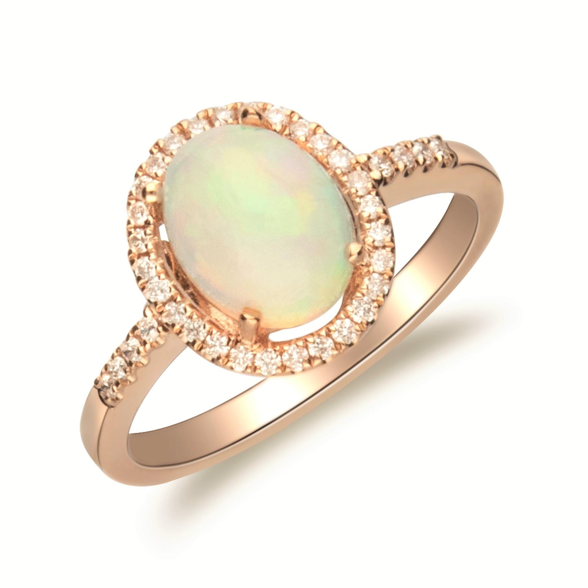1.29 Carat Natural Opal and Diamond 14 Karat Rose Gold Ring In New Condition For Sale In New York, NY