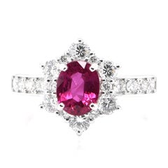 1.29 Carat Natural Ruby and Diamond Halo Ring Set in Platinum