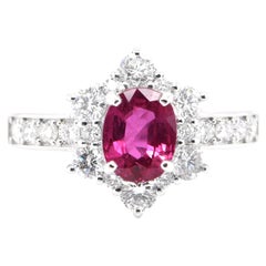 1.29 Carat Natural Ruby and Diamond Halo Ring Set in Platinum