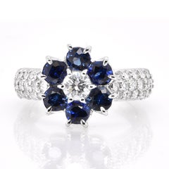 1.29 Carat Natural Sapphire and Diamond Cluster Ring Set in Platinum