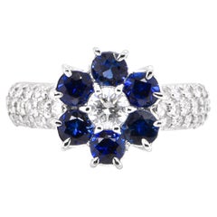 1.29 Carat Natural Sapphire and Diamond Cluster Ring Set in Platinum
