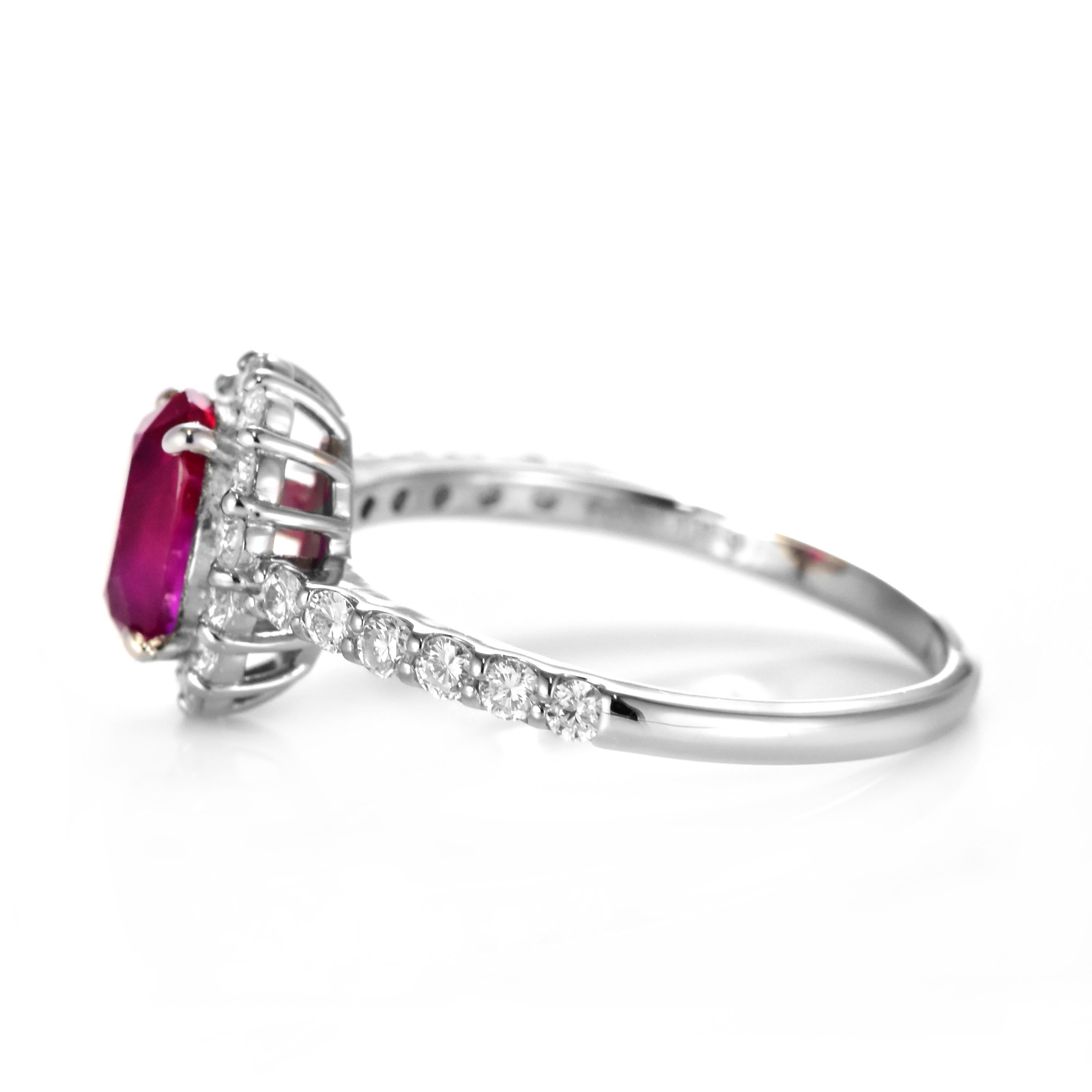 1.29 Carat Natural, Untreated, Burmese Ruby and Diamond Ring Made in Platinum For Sale 4