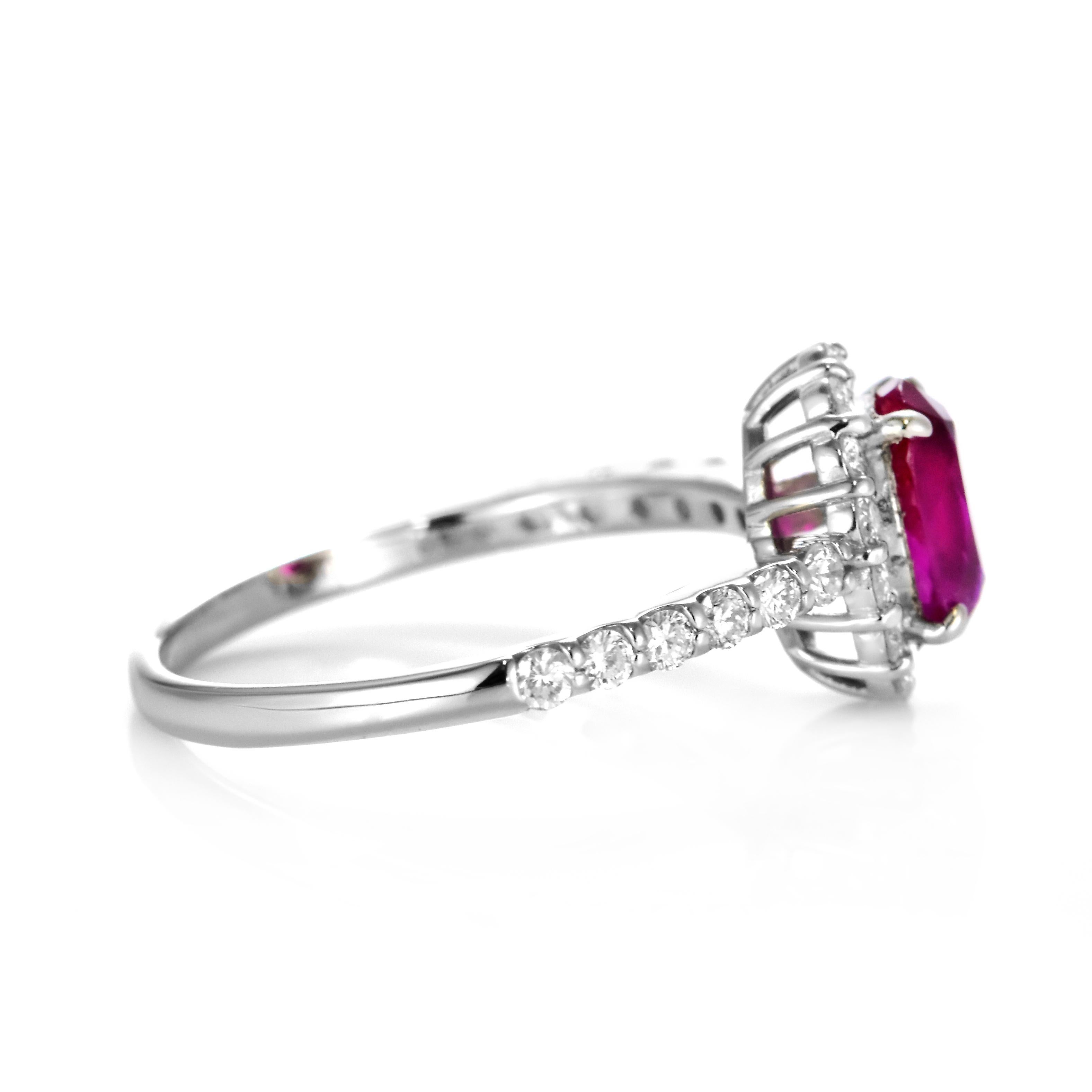 1.29 Carat Natural, Untreated, Burmese Ruby and Diamond Ring Made in Platinum For Sale 5