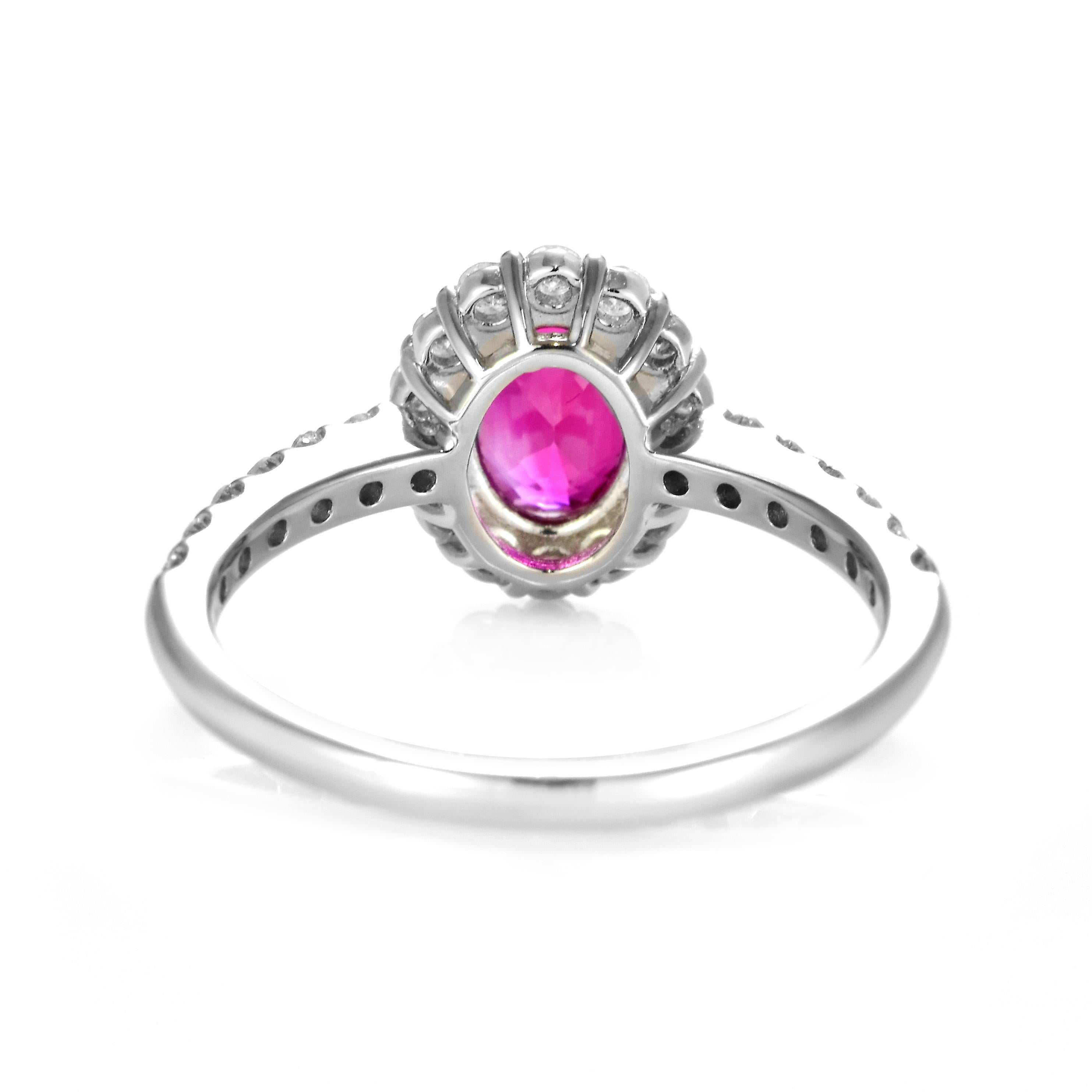 1.29 Carat Natural, Untreated, Burmese Ruby and Diamond Ring Made in Platinum For Sale 6