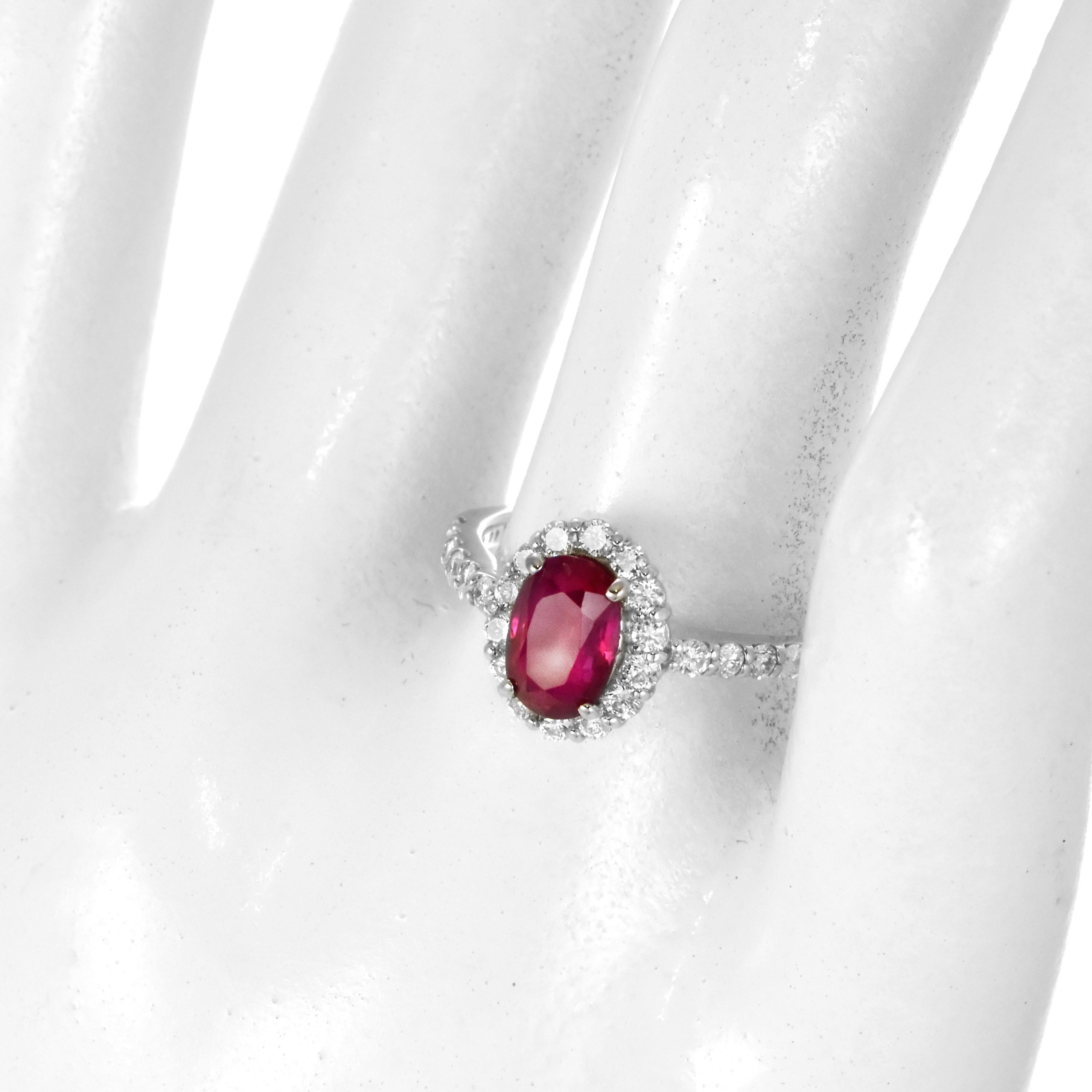 1.29 Carat Natural, Untreated, Burmese Ruby and Diamond Ring Made in Platinum For Sale 1