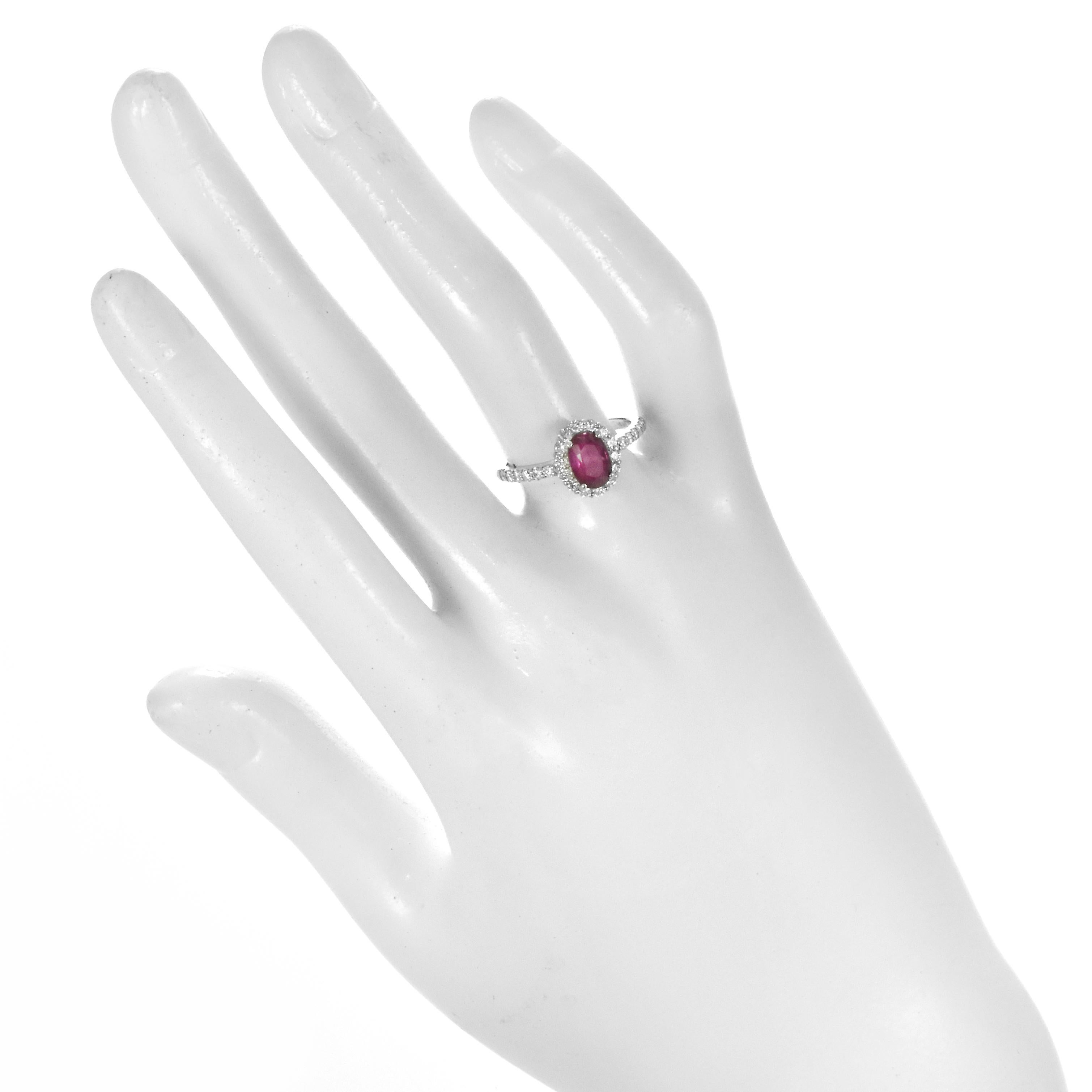 1.29 Carat Natural, Untreated, Burmese Ruby and Diamond Ring Made in Platinum For Sale 2