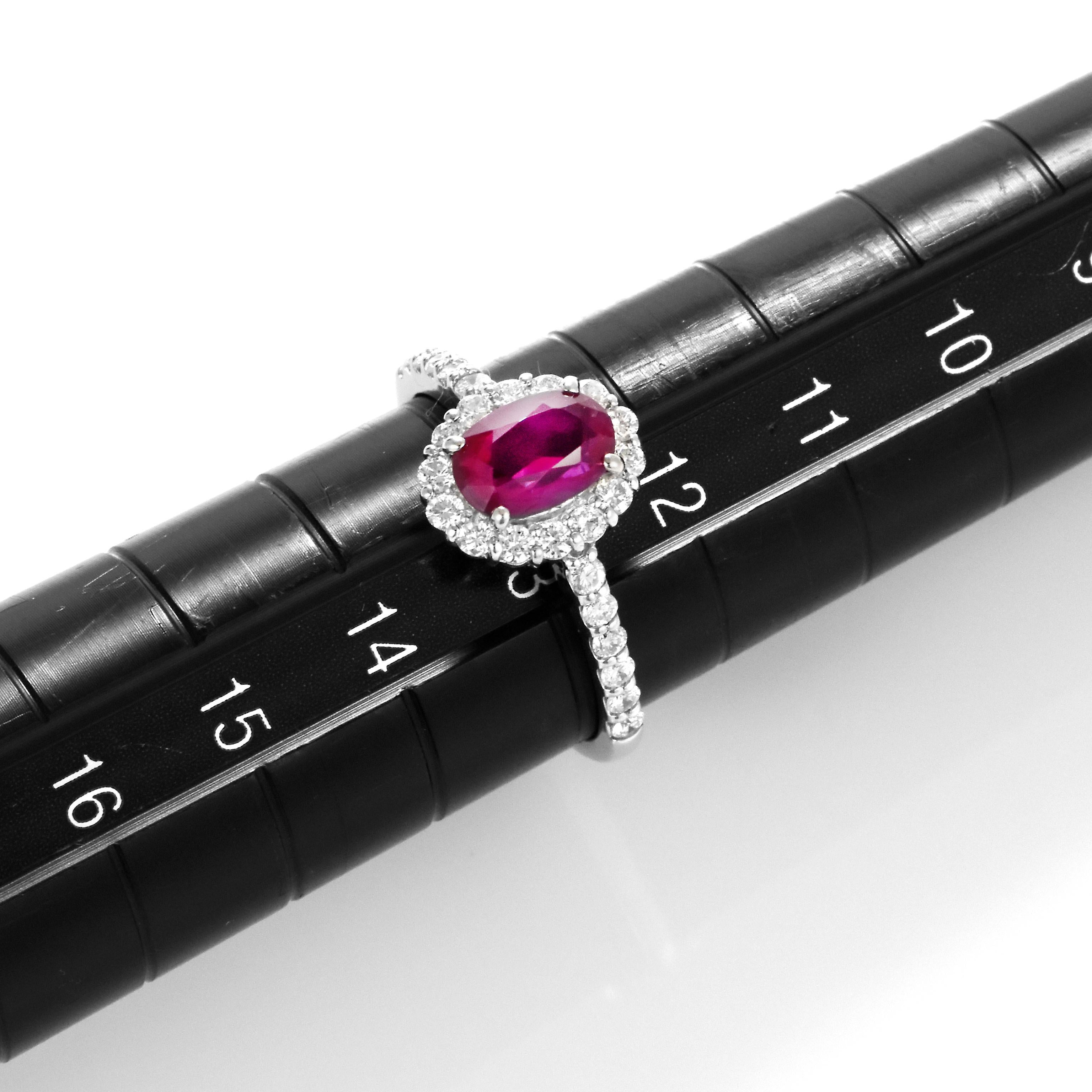 1.29 Carat Natural, Untreated, Burmese Ruby and Diamond Ring Made in Platinum For Sale 3
