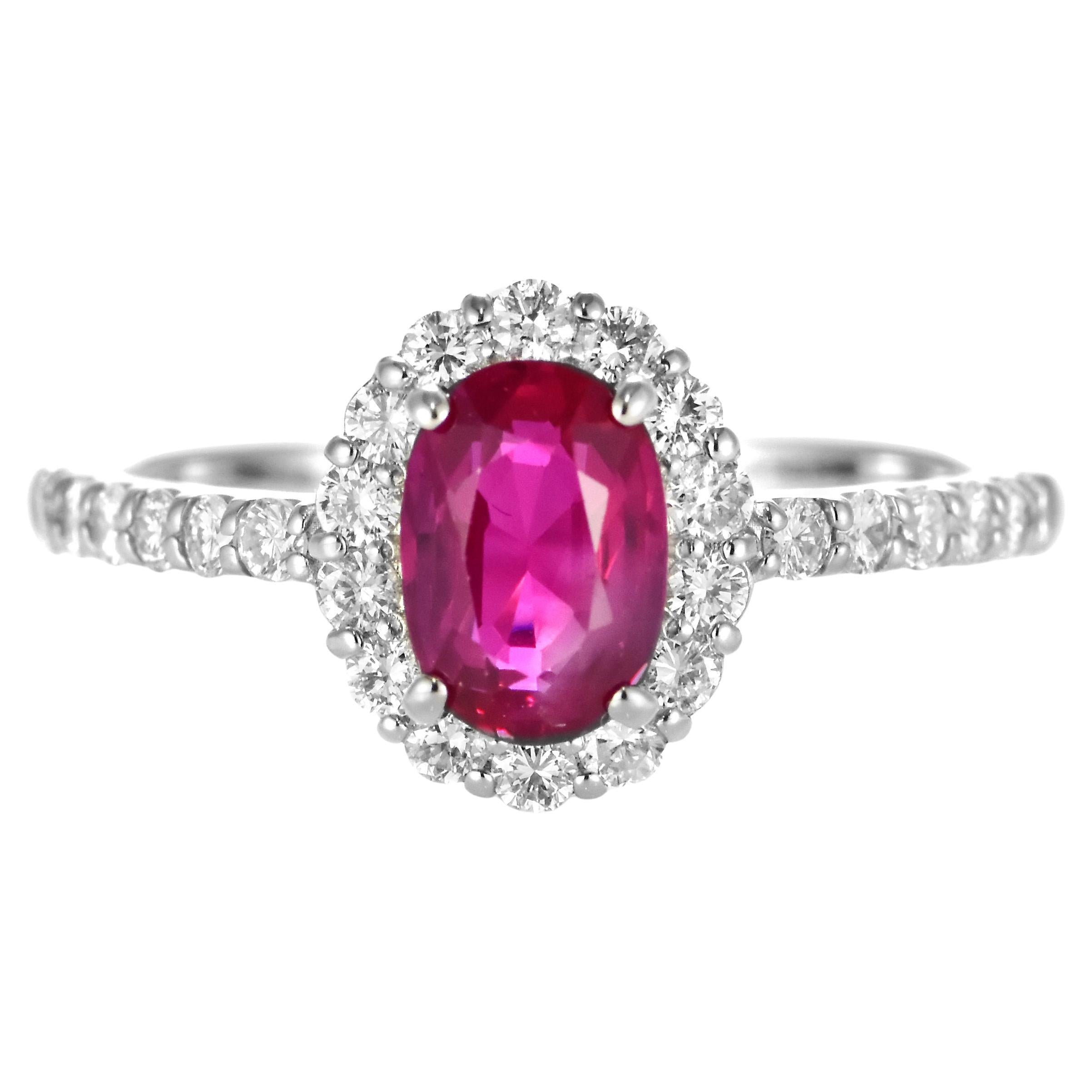 1.29 Carat Natural, Untreated, Burmese Ruby and Diamond Ring Made in Platinum