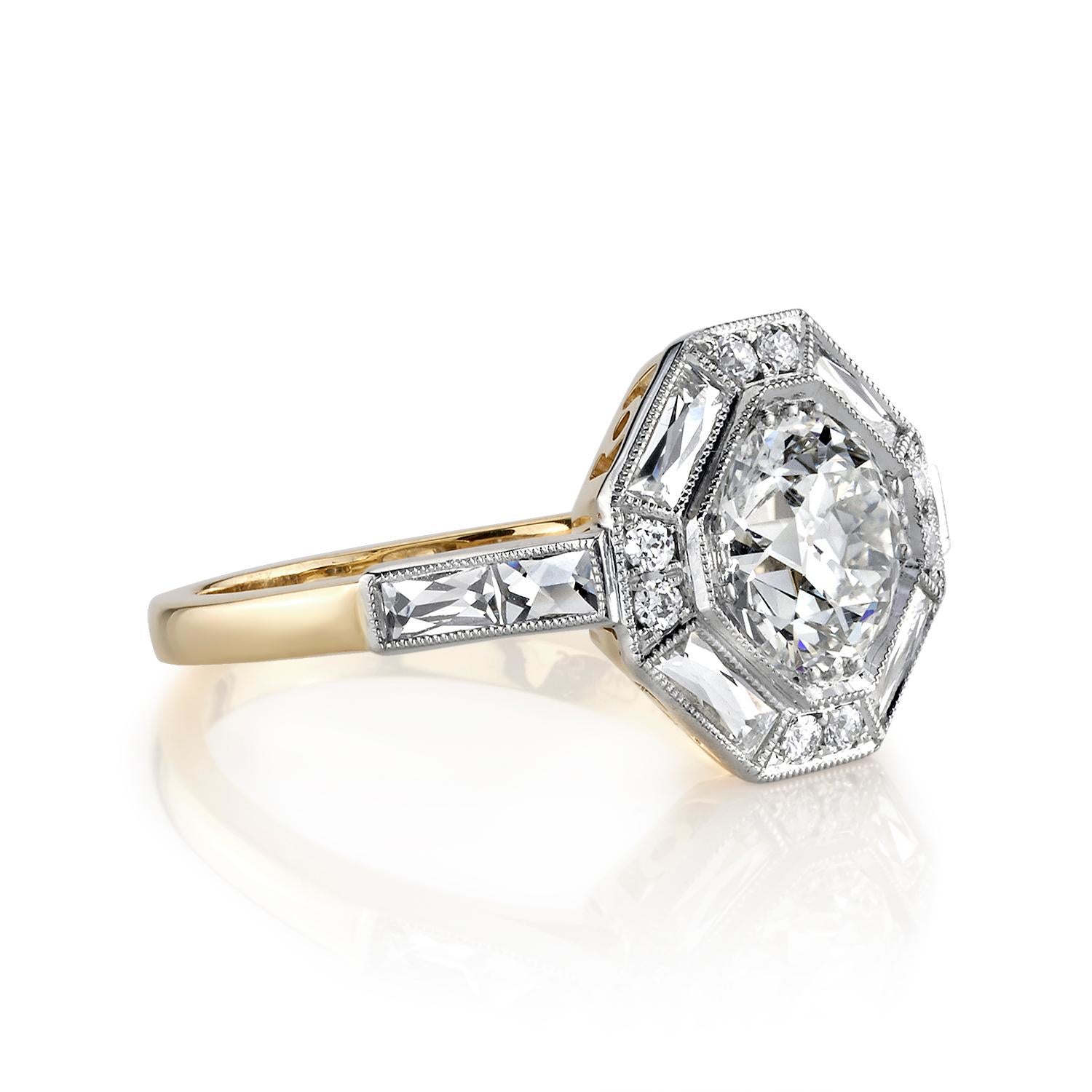 1.29ct I/VS2 GIA certified old European cut diamond with 0.30ctw mixed cut accent diamonds set in a handcrafted 18K yellow gold and platinum mounting.

Ring is currently a size 6 and can be sized to fit.

Our jewelry is made locally in Los Angeles