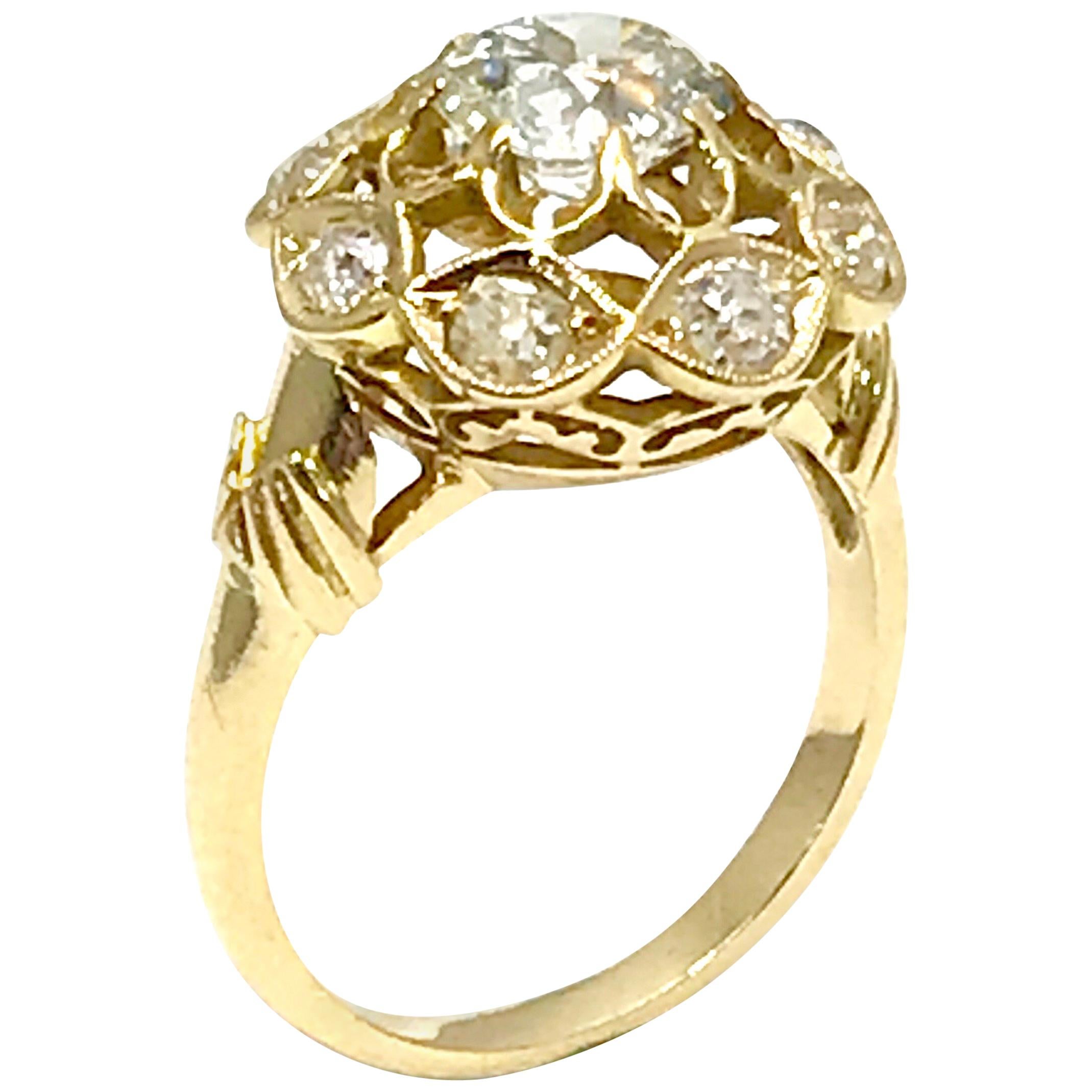 1.29 Carat Old Mine Cut Diamond and 18 Karat Gold Engagement or Fashion Ring