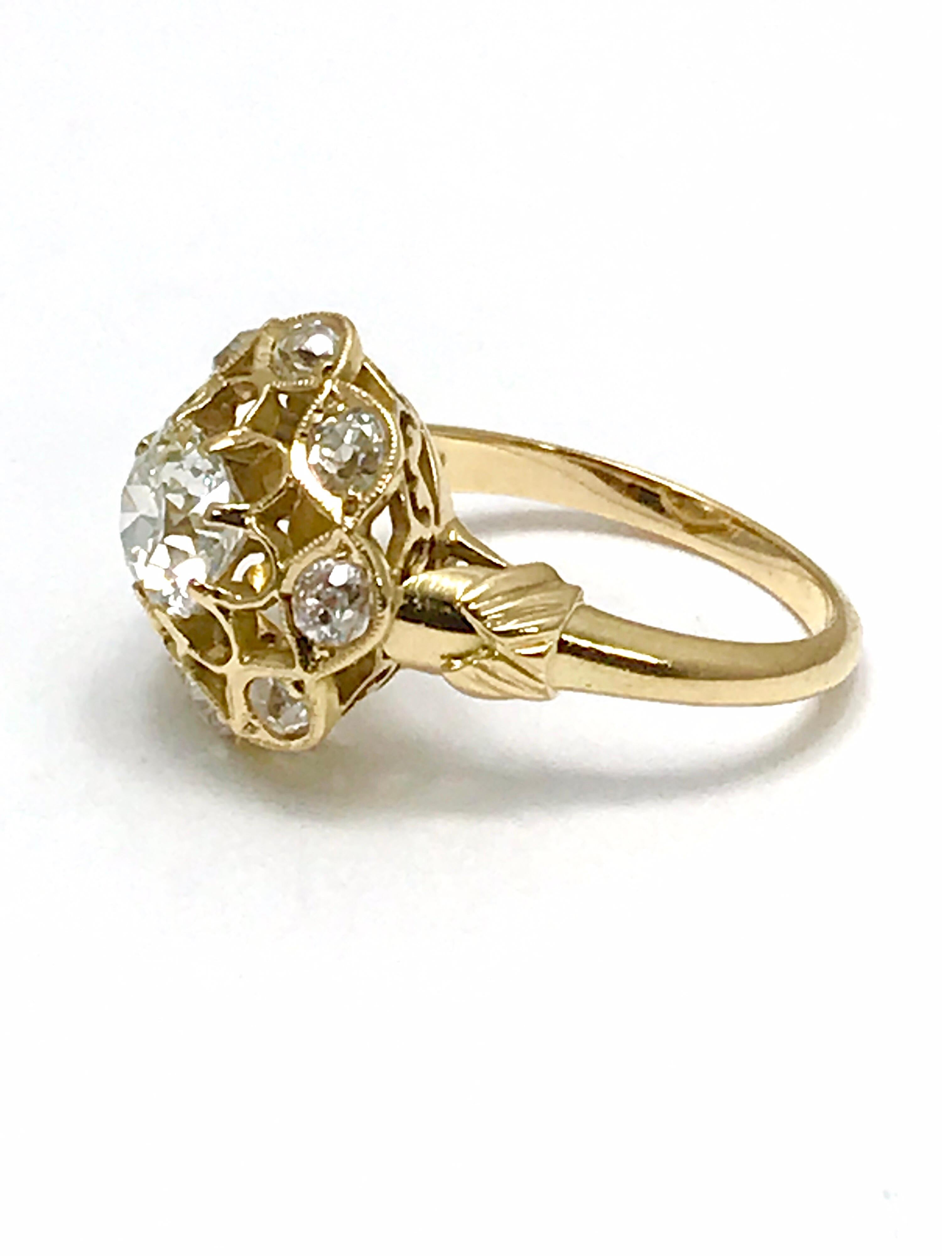 Victorian 1.29 Carat Old Mine Cut Diamond and 18 Karat Gold Engagement or Fashion Ring For Sale