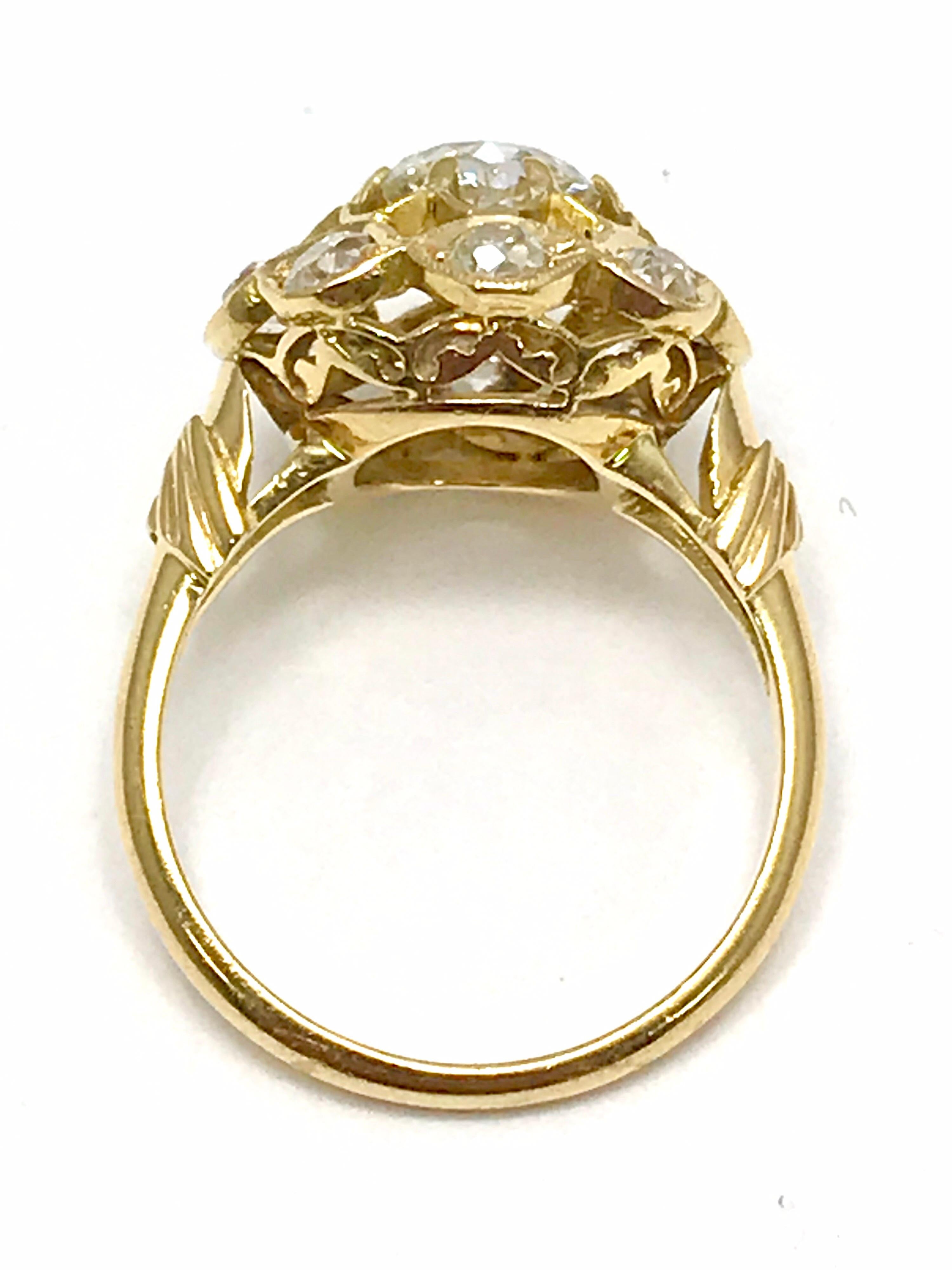 Women's or Men's 1.29 Carat Old Mine Cut Diamond and 18 Karat Gold Engagement or Fashion Ring For Sale