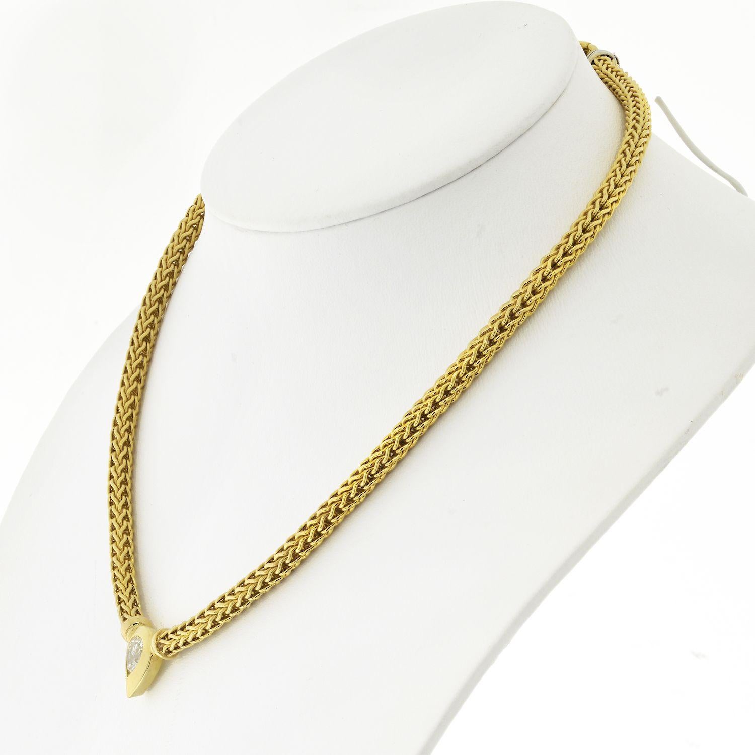 Women's 1.29 Carat Pear Shape Single Diamond 18K Yellow Gold Necklace