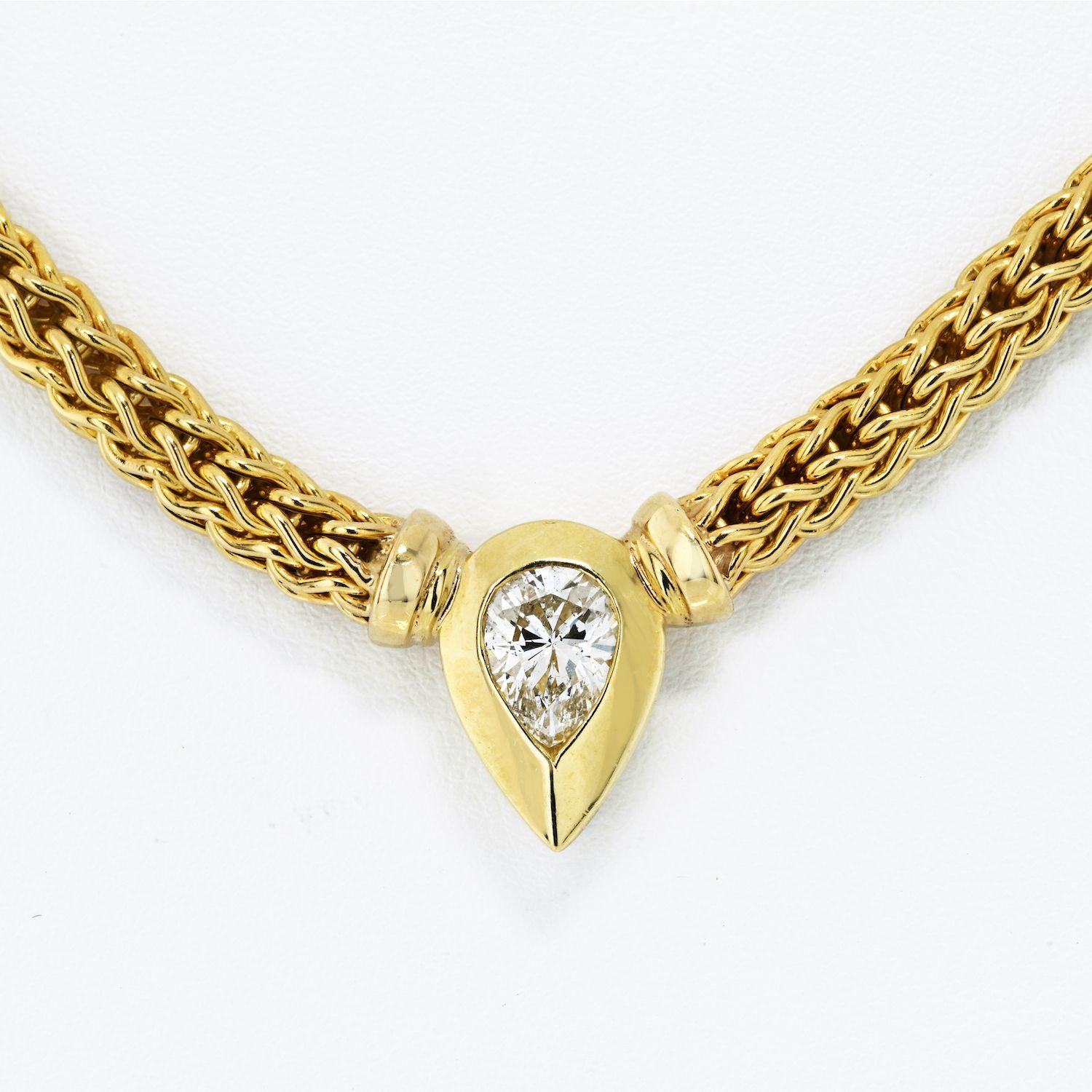 1.29 Carat Pear Shape Single Diamond 18K Yellow Gold Necklace 1