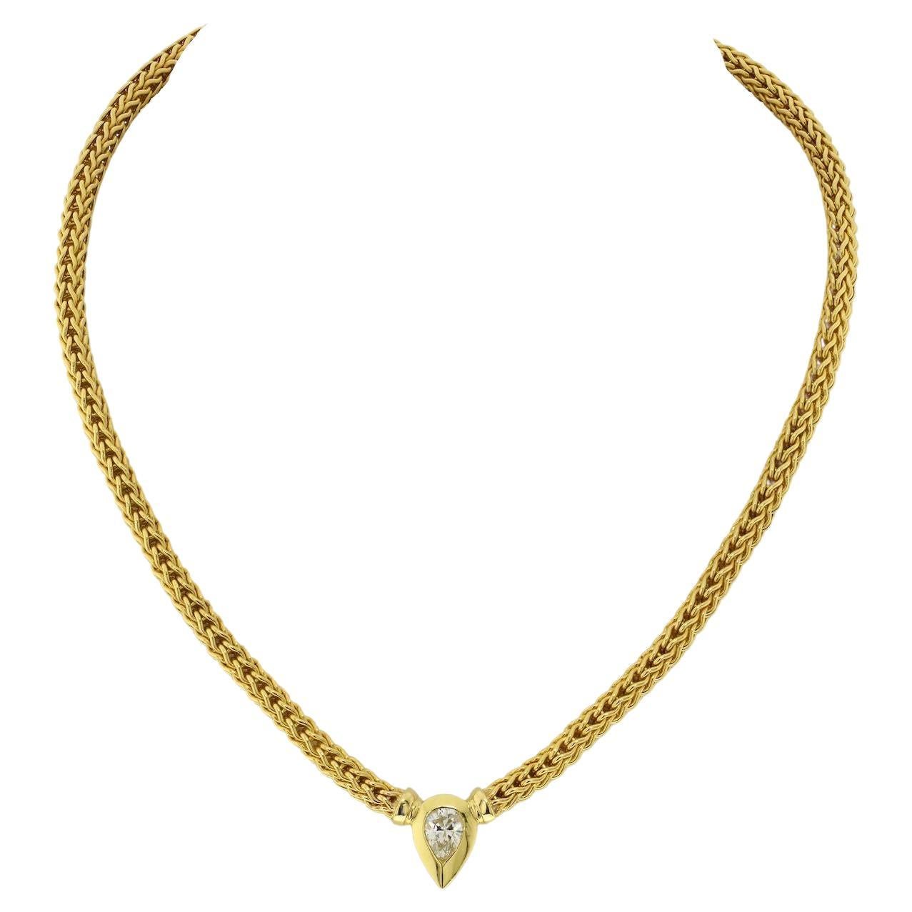 1.29 Carat Pear Shape Single Diamond 18K Yellow Gold Necklace