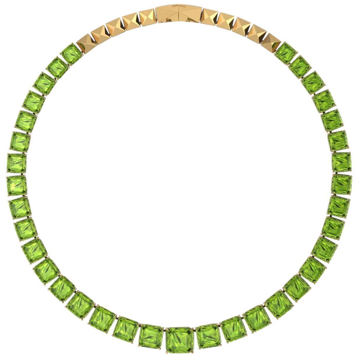 129 Karat Peridot-Halskette, maßgeschneidertes Schmuckstück aus 18 Karat Gelbgold