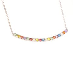 1.29 Carat Rainbow Sapphire White Gold Bar Chain Necklace