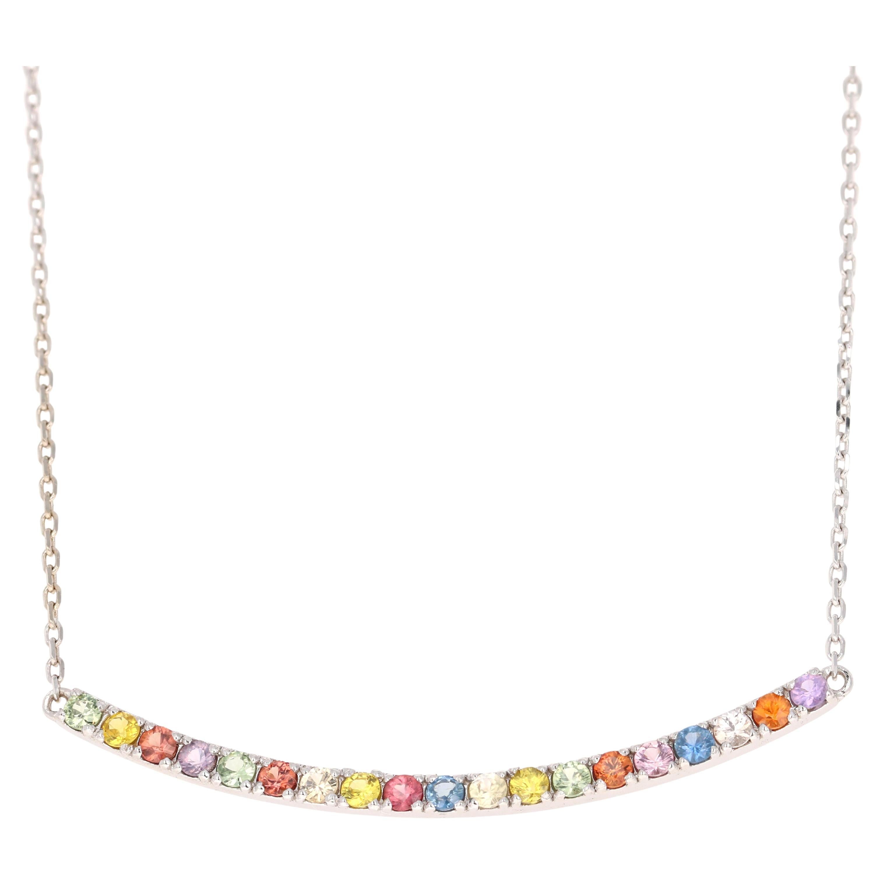 1.29 Carat Rainbow Sapphire White Gold Bar Chain Necklace