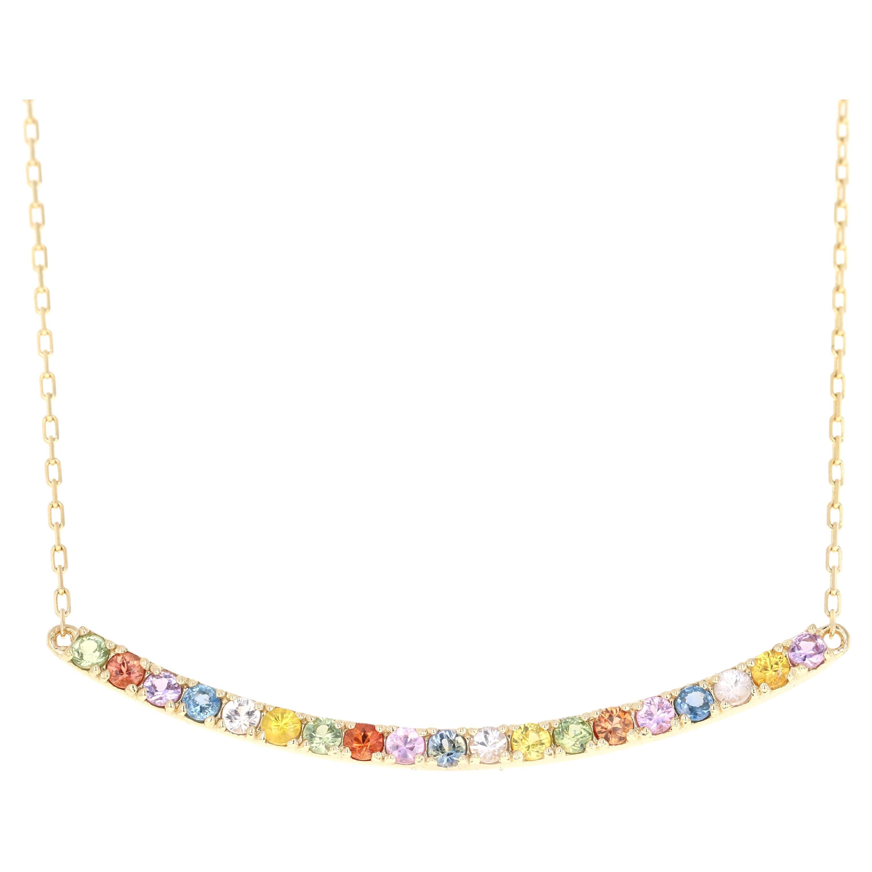 1.29 Carat Rainbow Sapphire Yellow Gold Bar Chain Necklace
