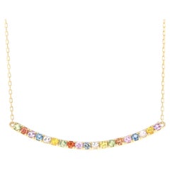 1.29 Carat Rainbow Sapphire Yellow Gold Bar Chain Necklace