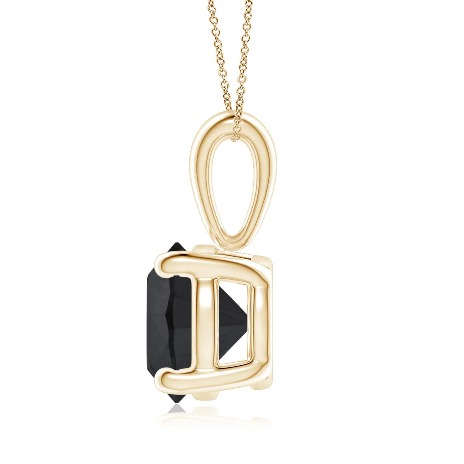 Round Cut 1.29 Carat Round Black Diamond Solitaire Pendant Necklace in 14K Yellow Gold