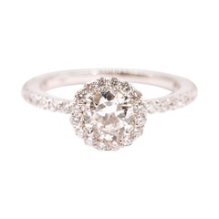 1.29 Carat Round Brilliant Cut Diamond Halo Engagement Ring 18 Carat White Gold
