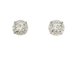 1.29 Carat Round Brilliant Pavé Diamond Halo Stud Earrings 14 Karat White Gold