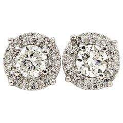 1.29 Carat Round Brilliant Pave Diamond Halo Stud Earrings 14 Karat White Gold