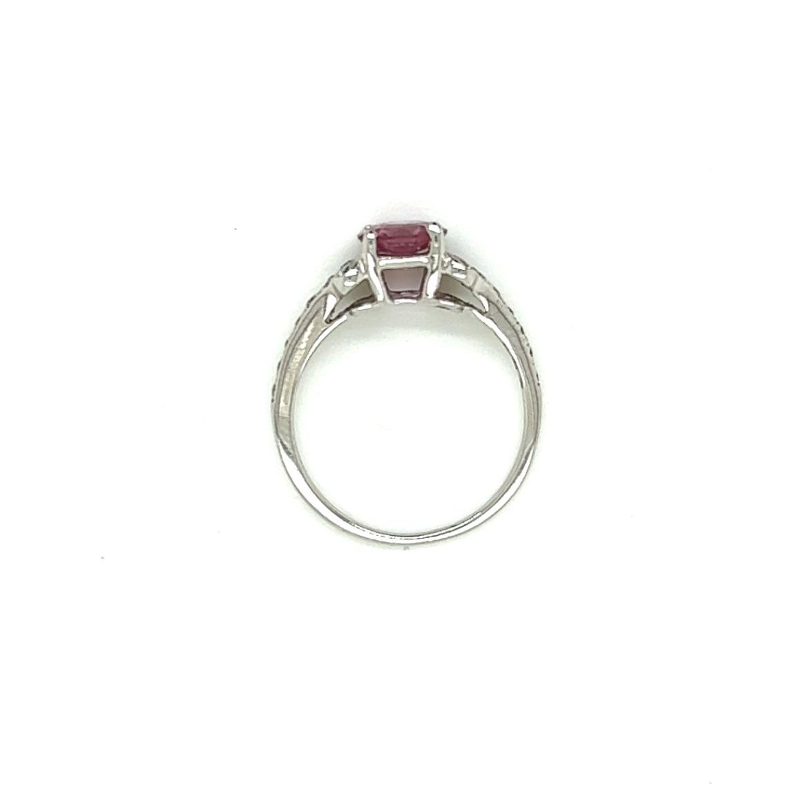 Round Cut 1.29 Carat Round Pink Sapphire and Diamond Ring in 18 Karat White Gold For Sale