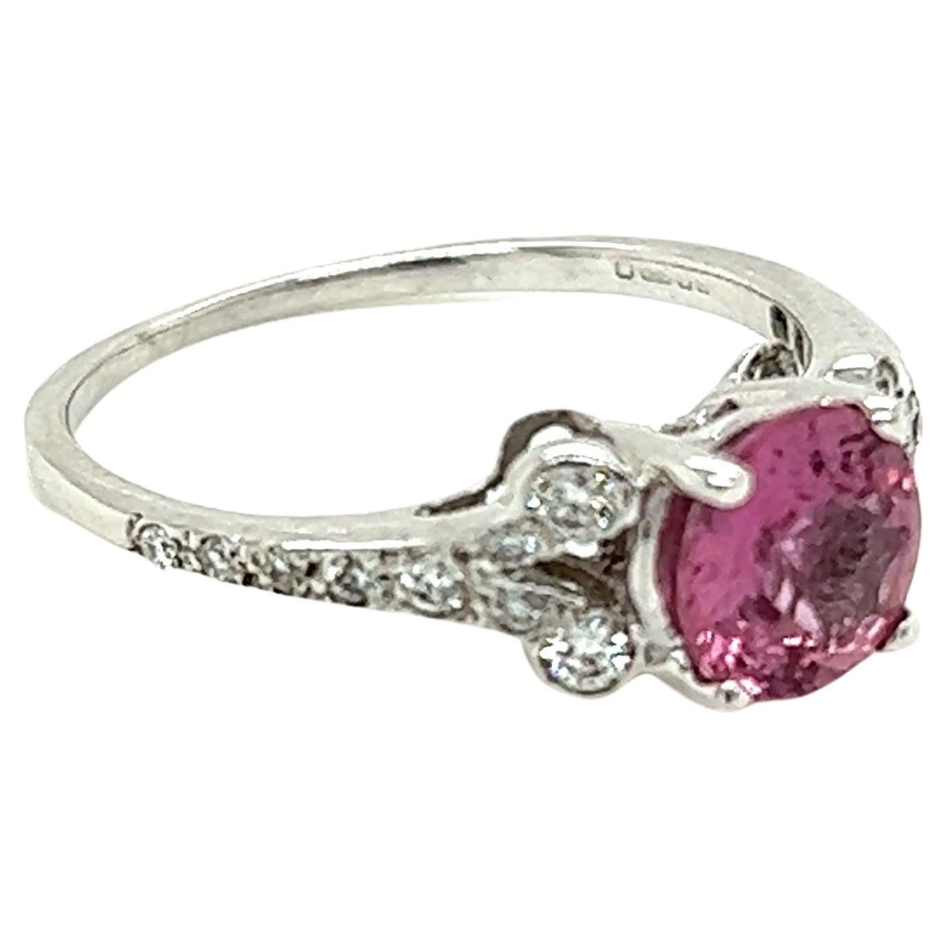 1.29 Carat Round Pink Sapphire and Diamond Ring in 18 Karat White Gold For Sale