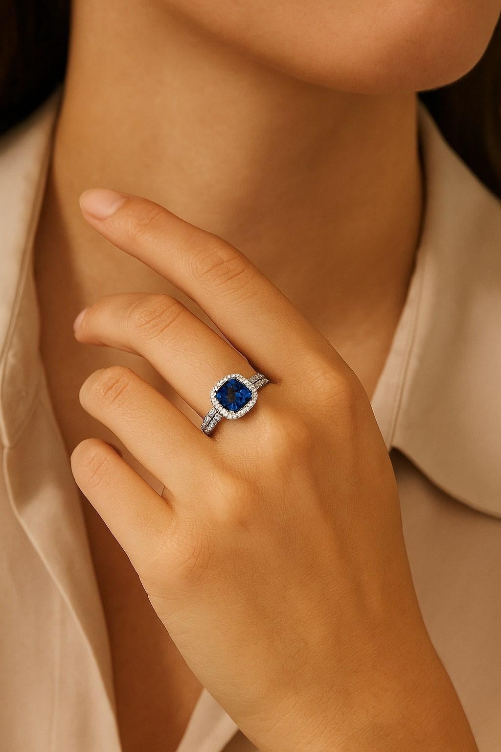 1,29 Karat Saphir Diamant Halo Cocktail Ring im Angebot 2