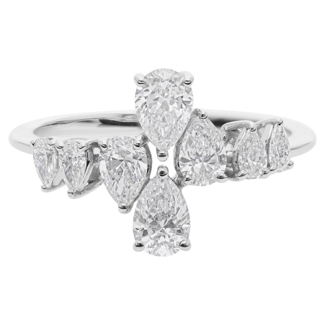 1,29 Karat SI Reinheit HI Farbe Birnenschliff Diamant Weißgold Cluster Ring