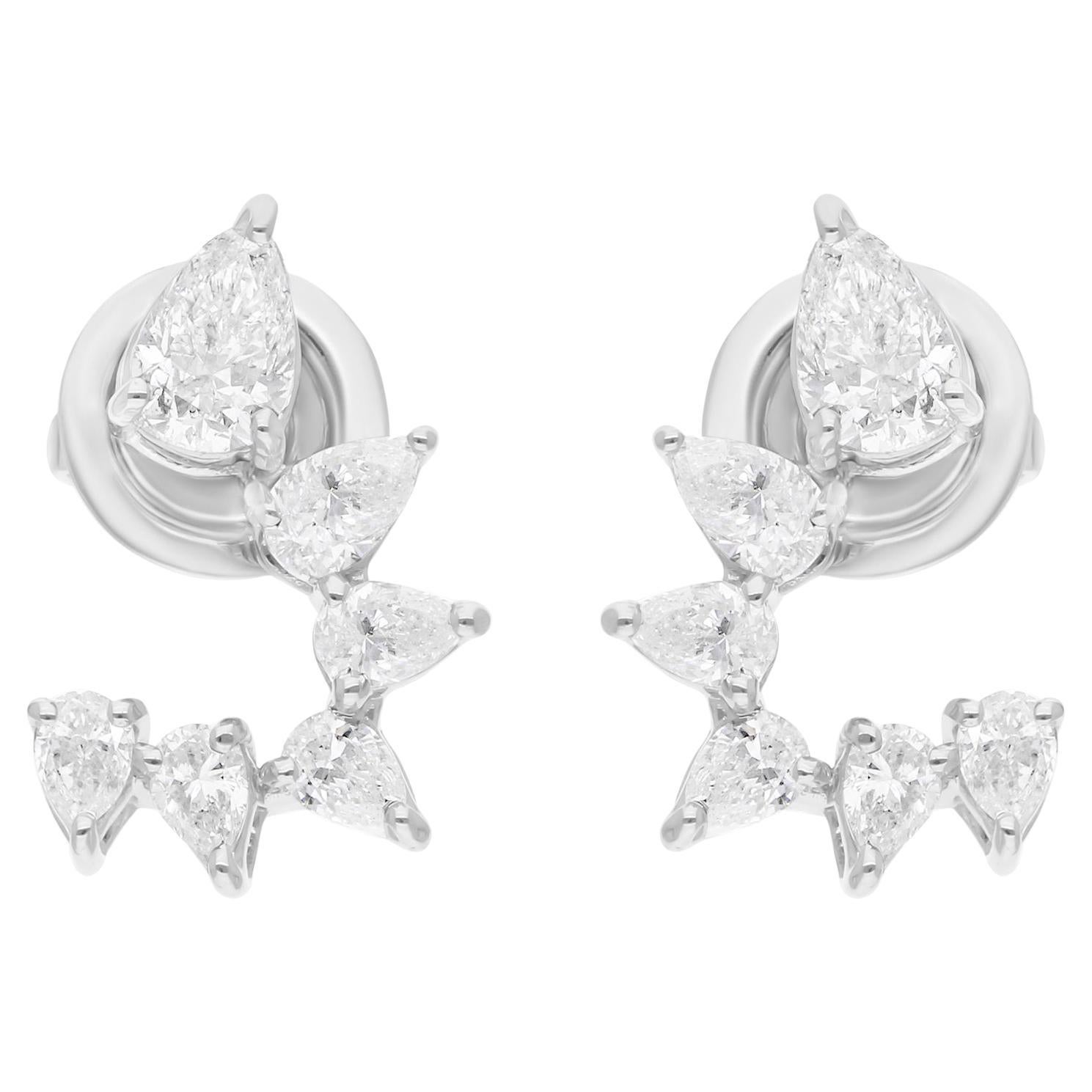 1.29 Carat SI/H Pear Shape Brilliant Cut Diamond Earrings 14 Karat White Gold (Boucles d
oreilles en or blanc 14 carats)
