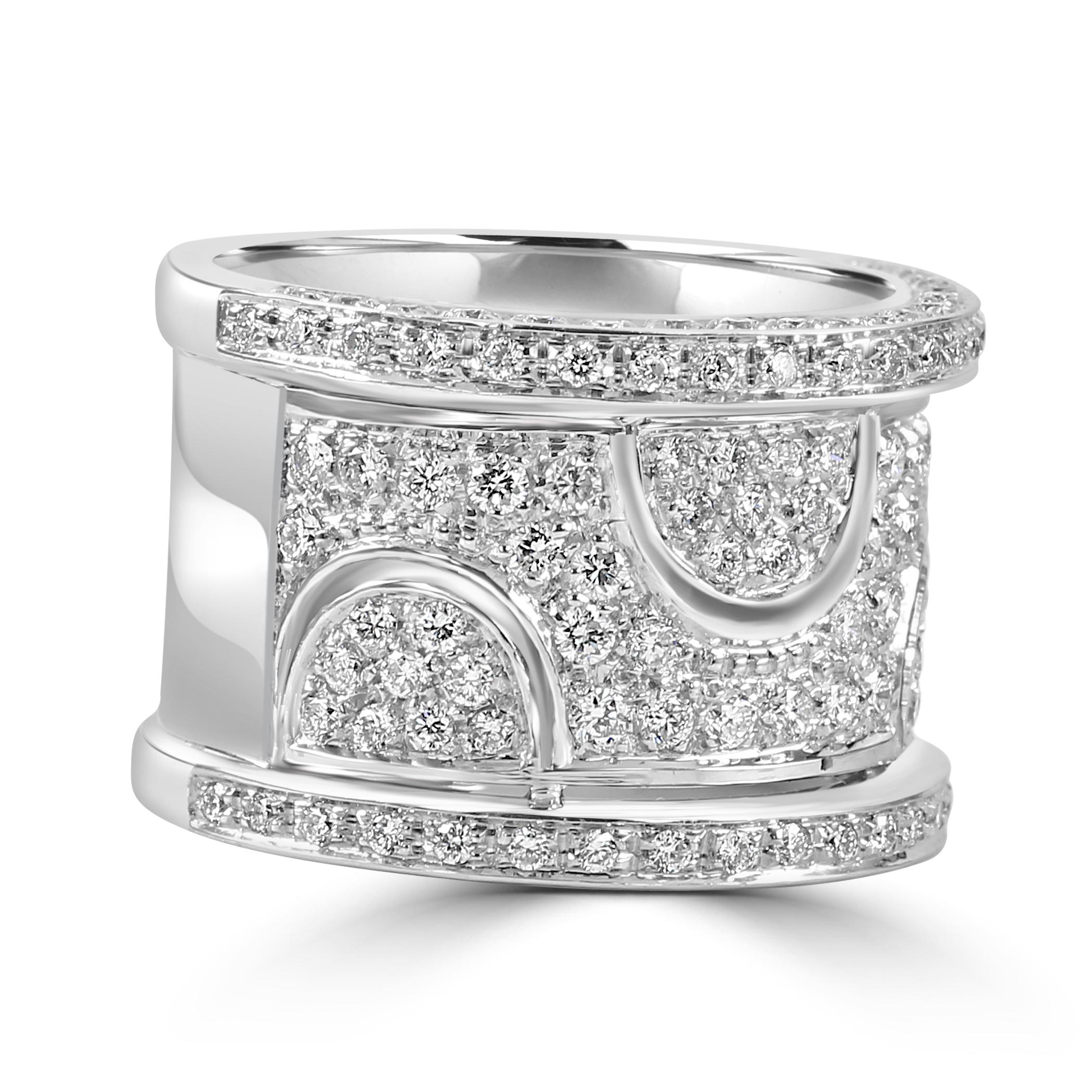 Art Deco 1.29 Carat White Diamond Round 18 Karat White Gold Fashion Luxury Art-Deco Ring For Sale