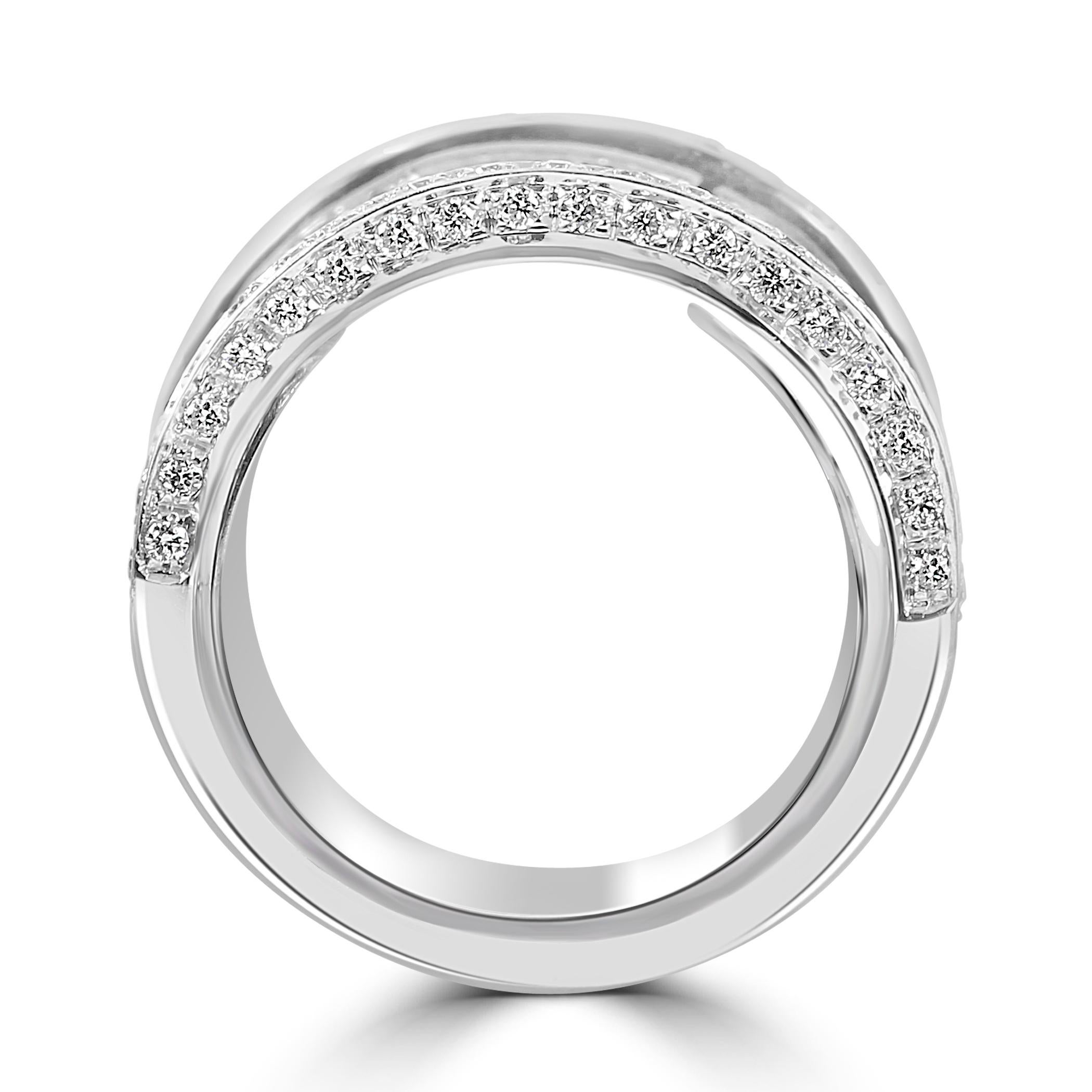 Round Cut 1.29 Carat White Diamond Round 18 Karat White Gold Fashion Luxury Art-Deco Ring For Sale