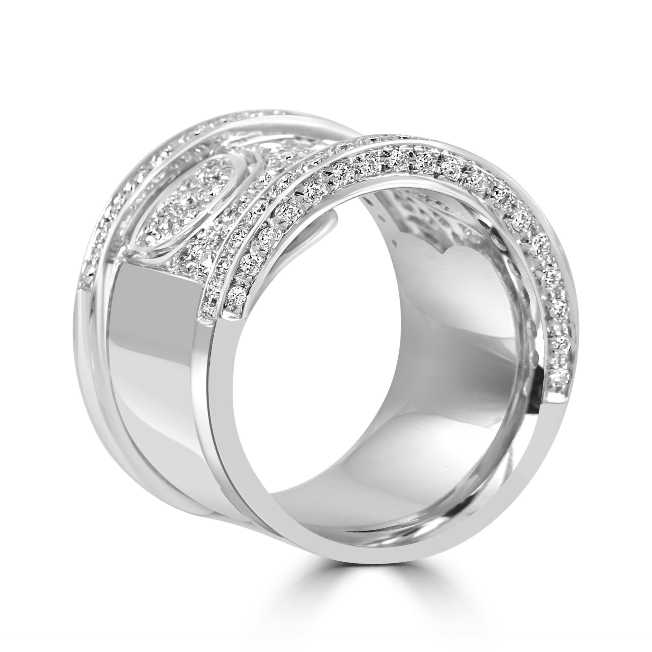 1.29 Carat White Diamond Round 18 Karat White Gold Fashion Luxury Art-Deco Ring In New Condition For Sale In New York, NY