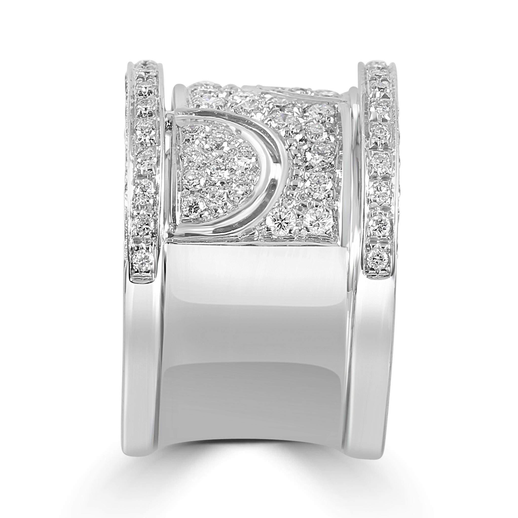 Women's or Men's 1.29 Carat White Diamond Round 18 Karat White Gold Fashion Luxury Art-Deco Ring For Sale