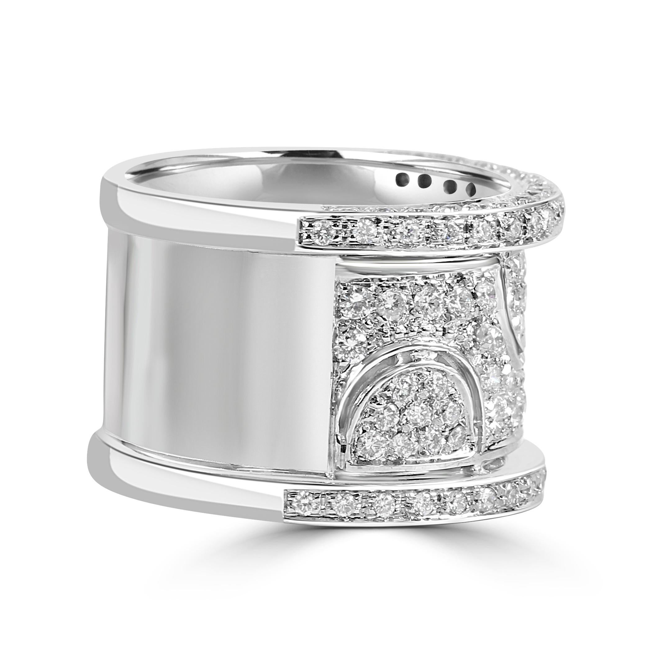 1.29 Carat White Diamond Round 18 Karat White Gold Fashion Luxury Art-Deco Ring For Sale 1