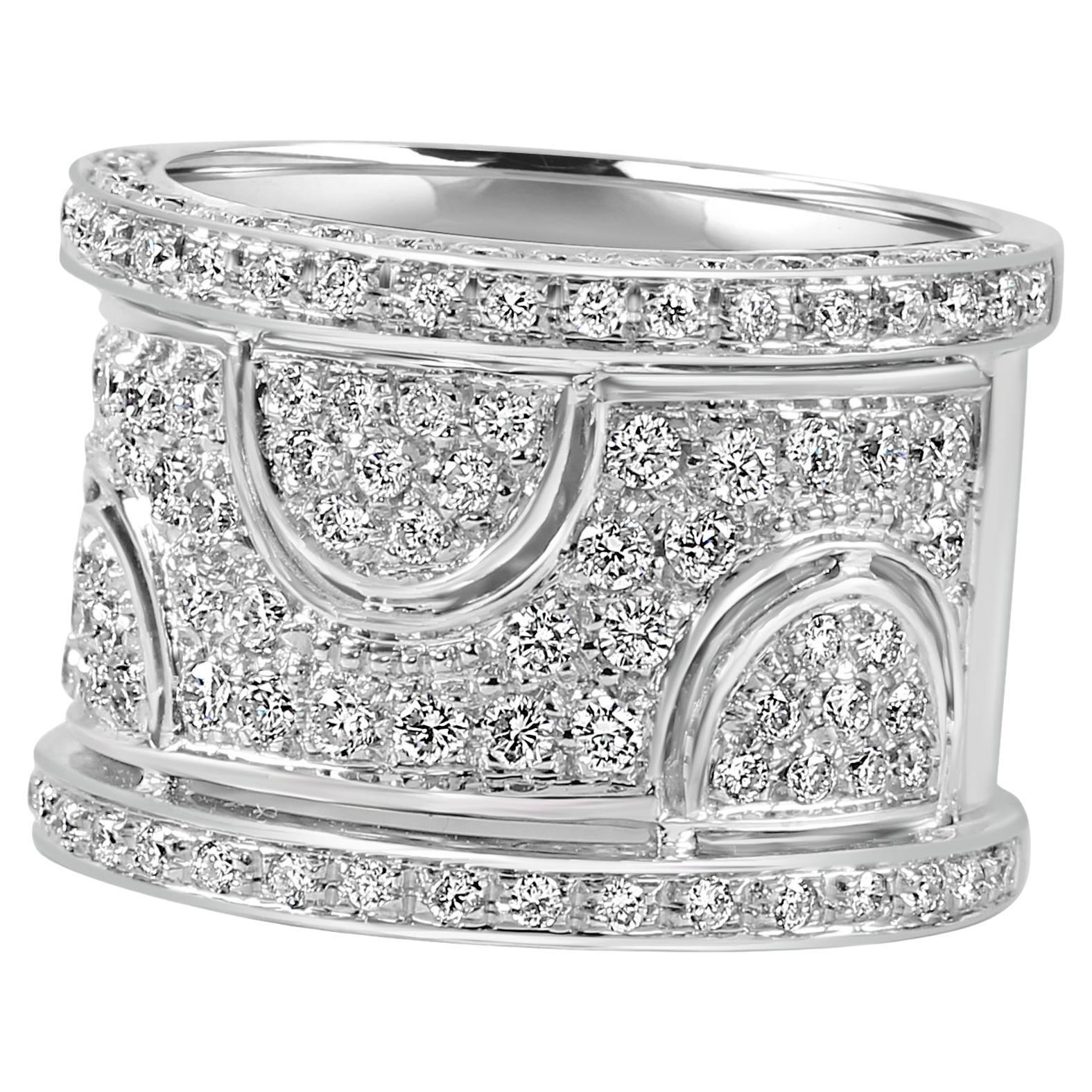 1.29 Carat White Diamond Round 18 Karat White Gold Fashion Luxury Art-Deco Ring