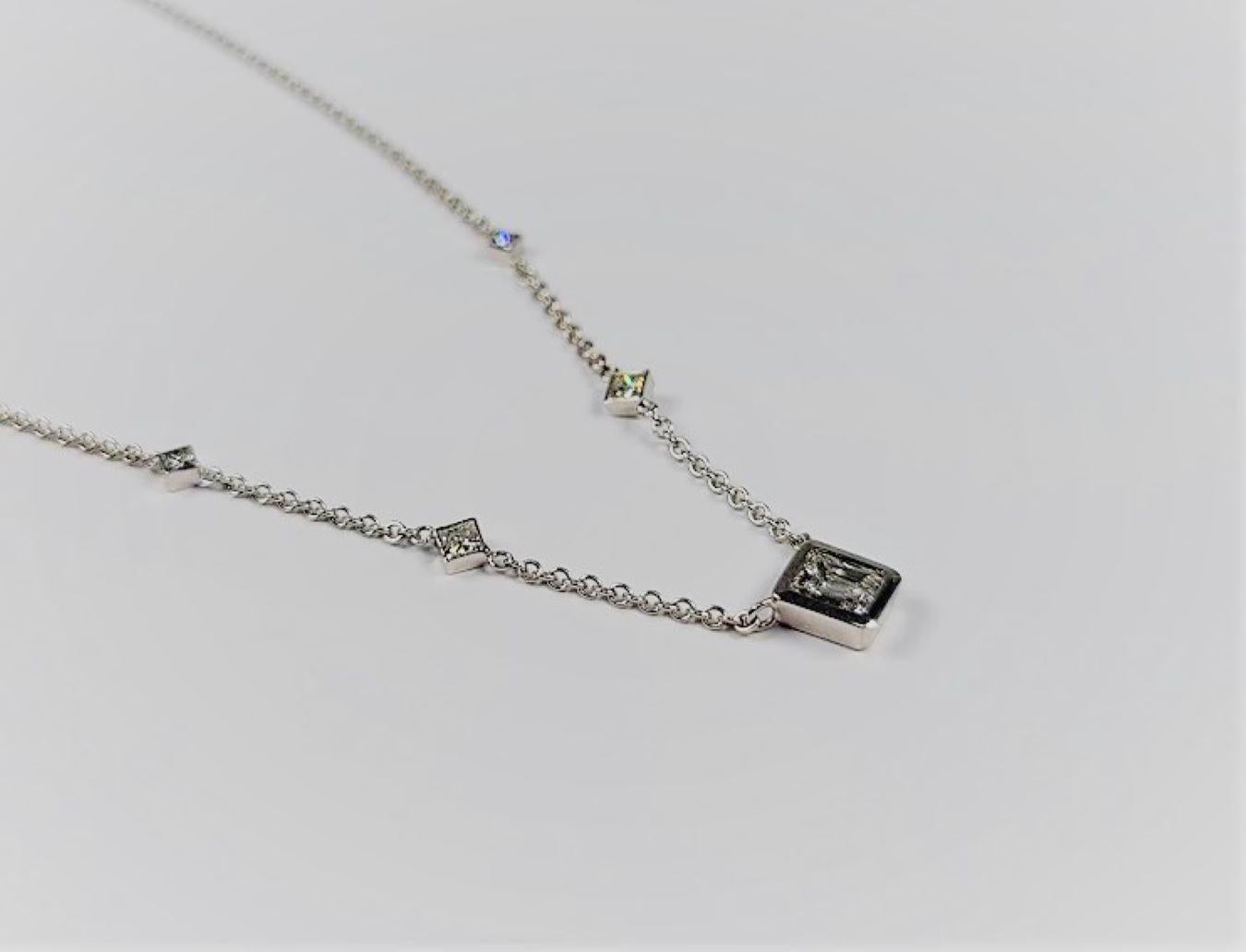 1.29 Carat White Gold Diamond Station Necklace In New Condition For Sale In Dallas, TX