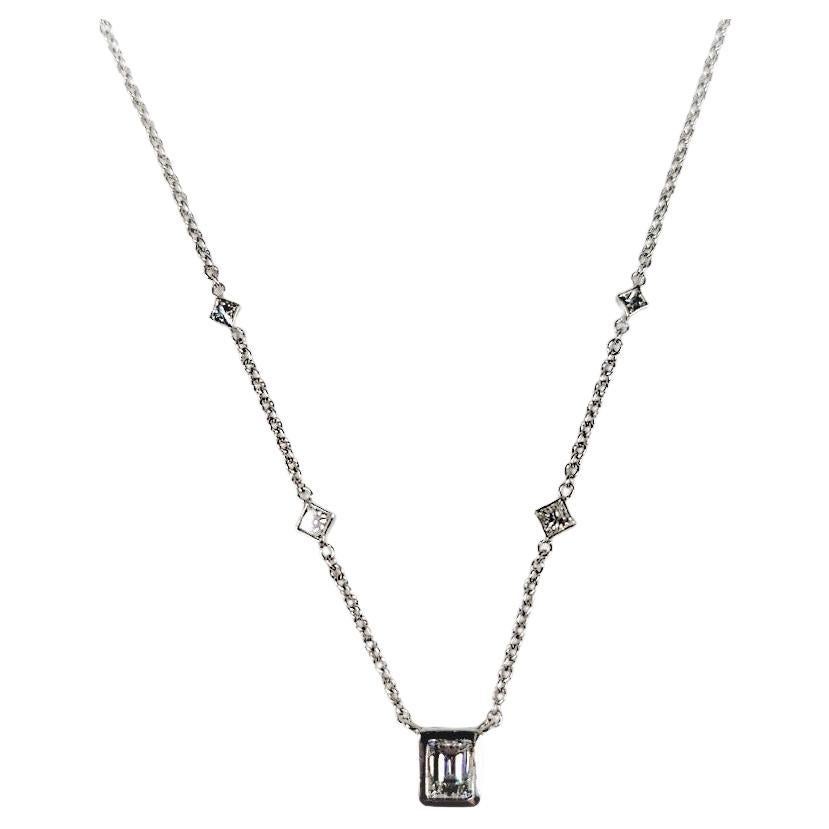1.29 Carat White Gold Diamond Station Necklace For Sale